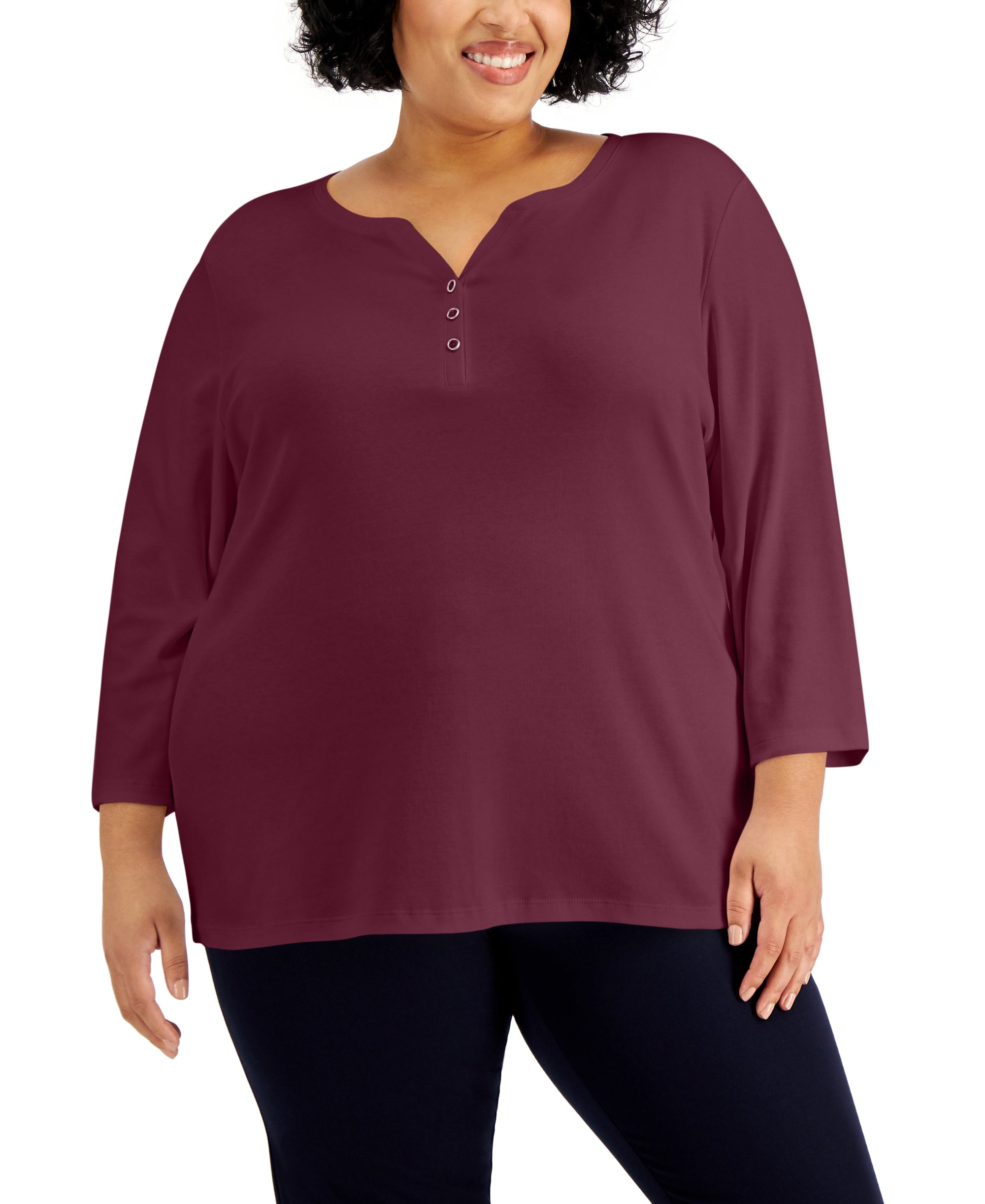 Plus Size 3/4-Sleeve Henley Top