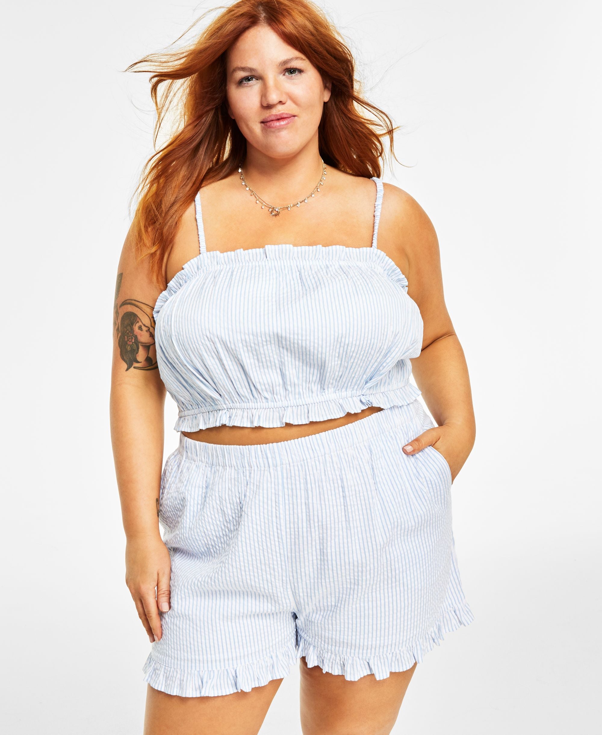 Trendy Plus Size Cotton Ruffled Crop Top