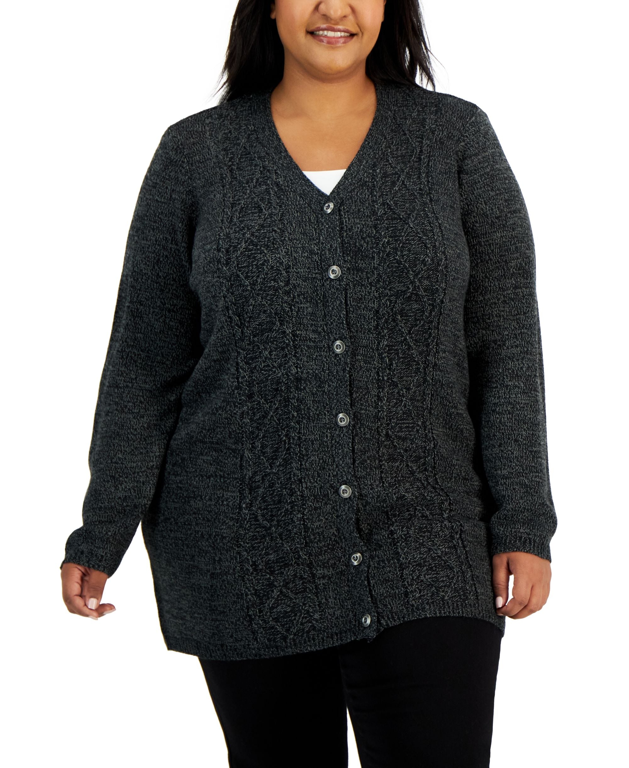 Plus Size V-Neck Cable-Knit Cardigan