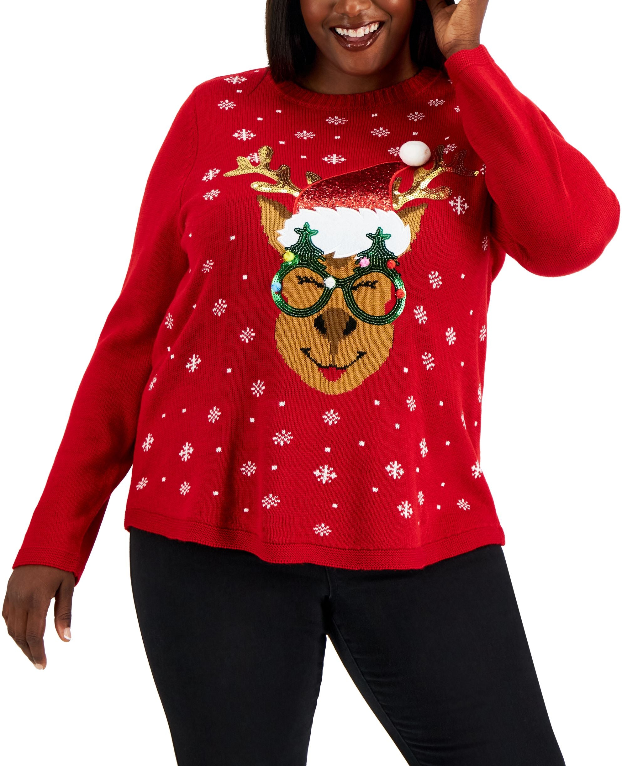 Plus Size Reindeer Embellished Sweater