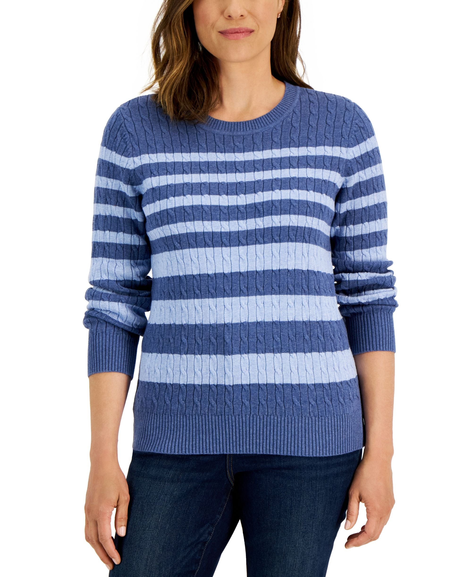 Karen Scott Womens Crewneck Tarrant Striped Sweater