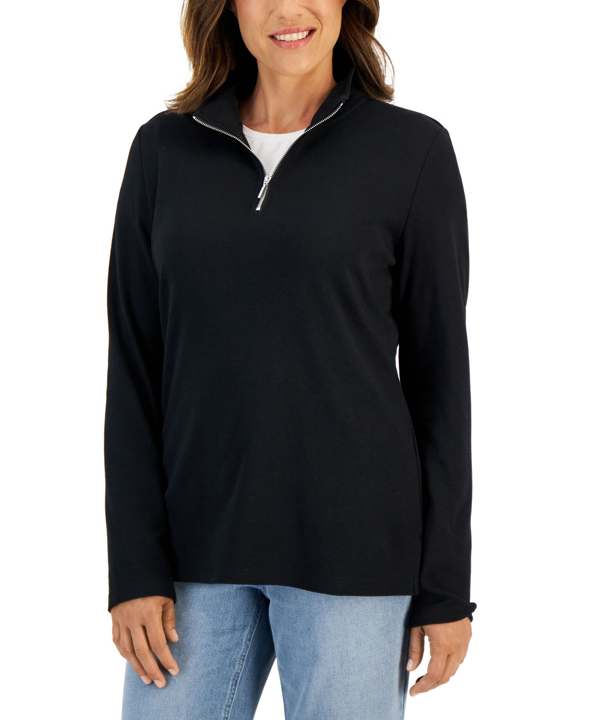 Women's Cotton Zip-Neck Top