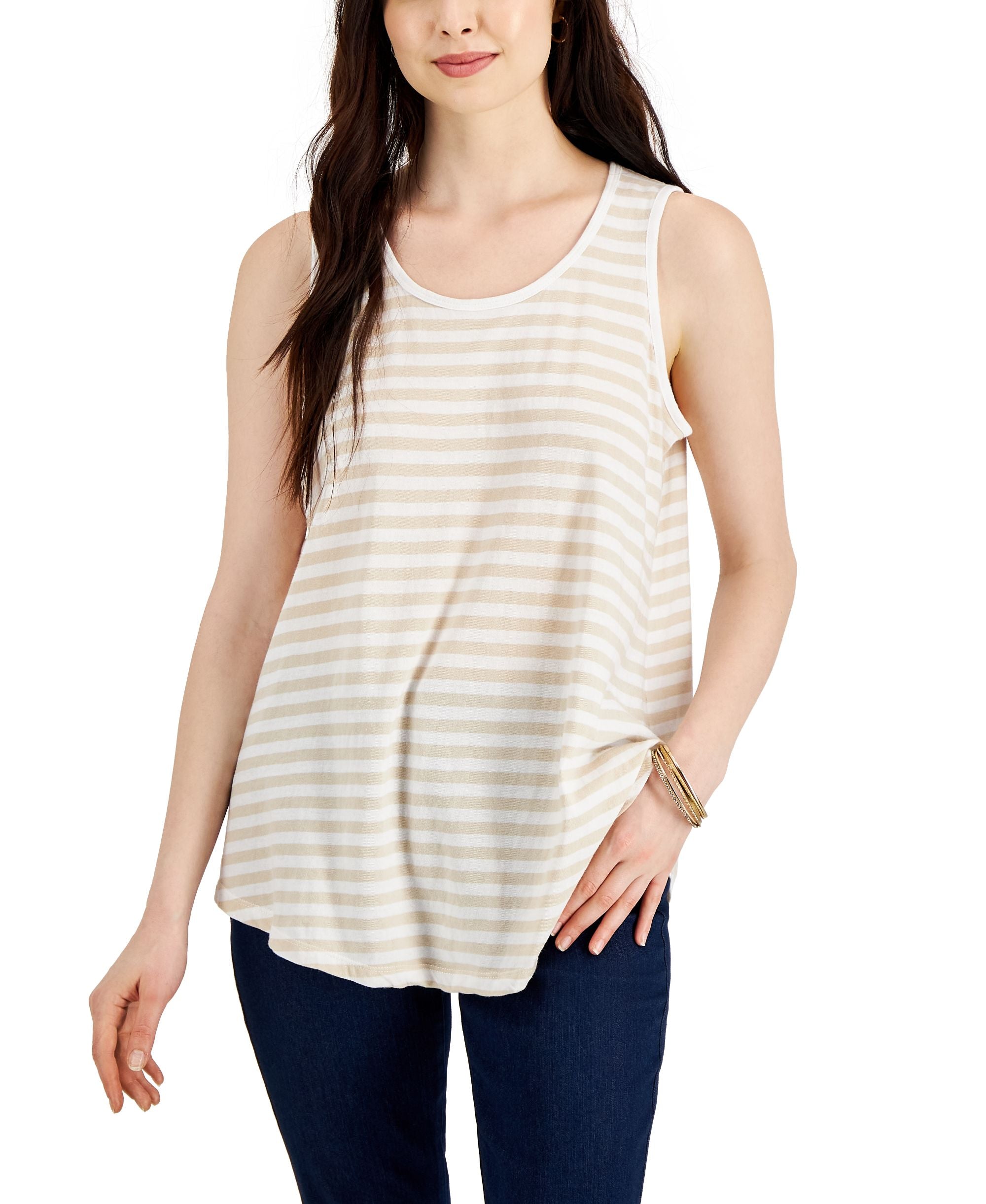 Style & Co Womens Cotton Striped Scoop Neck Tank