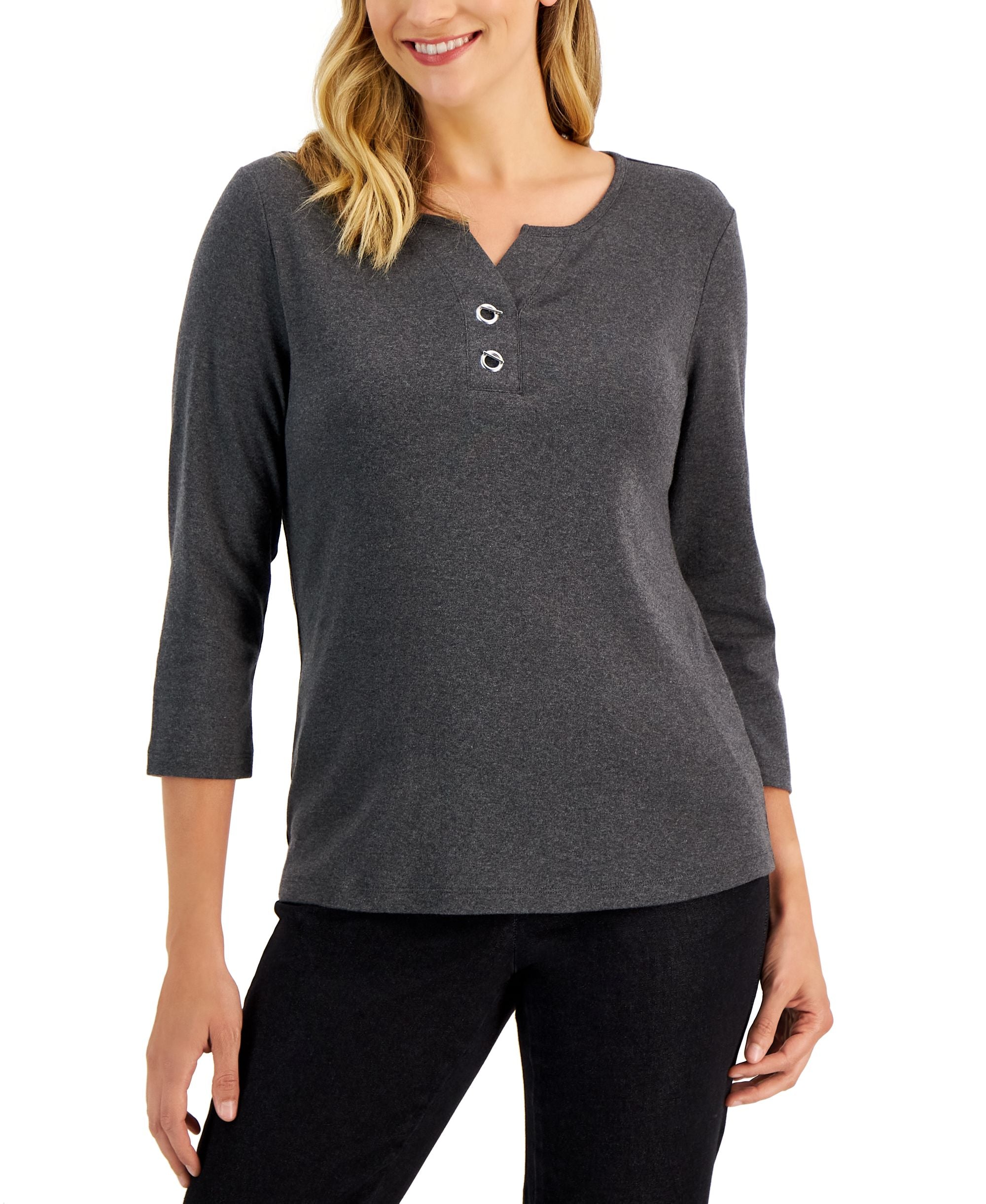 Karen Scott Womens Cotton Toggle Henley Top