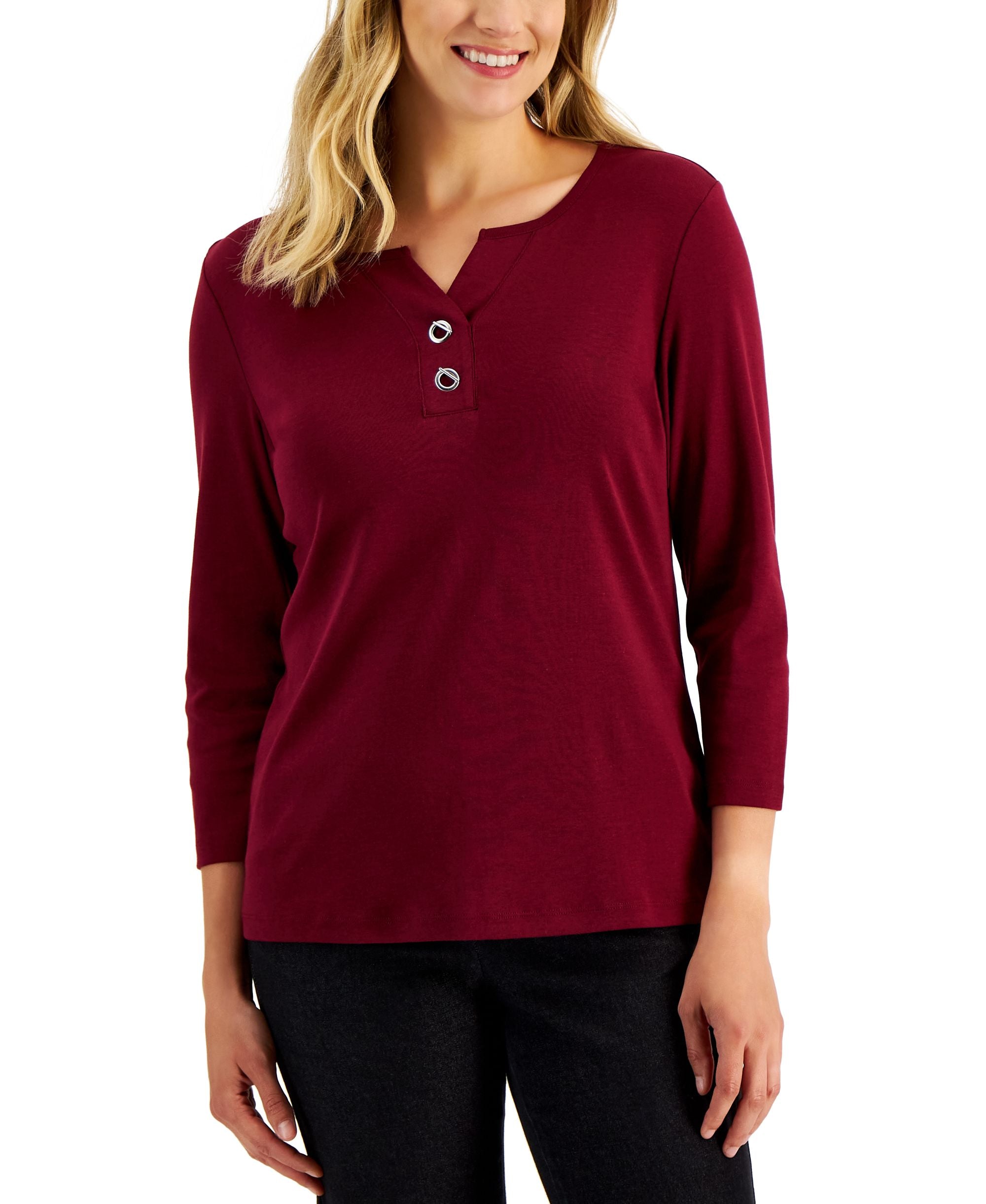 Karen Scott Womens Cotton Toggle Henley Top