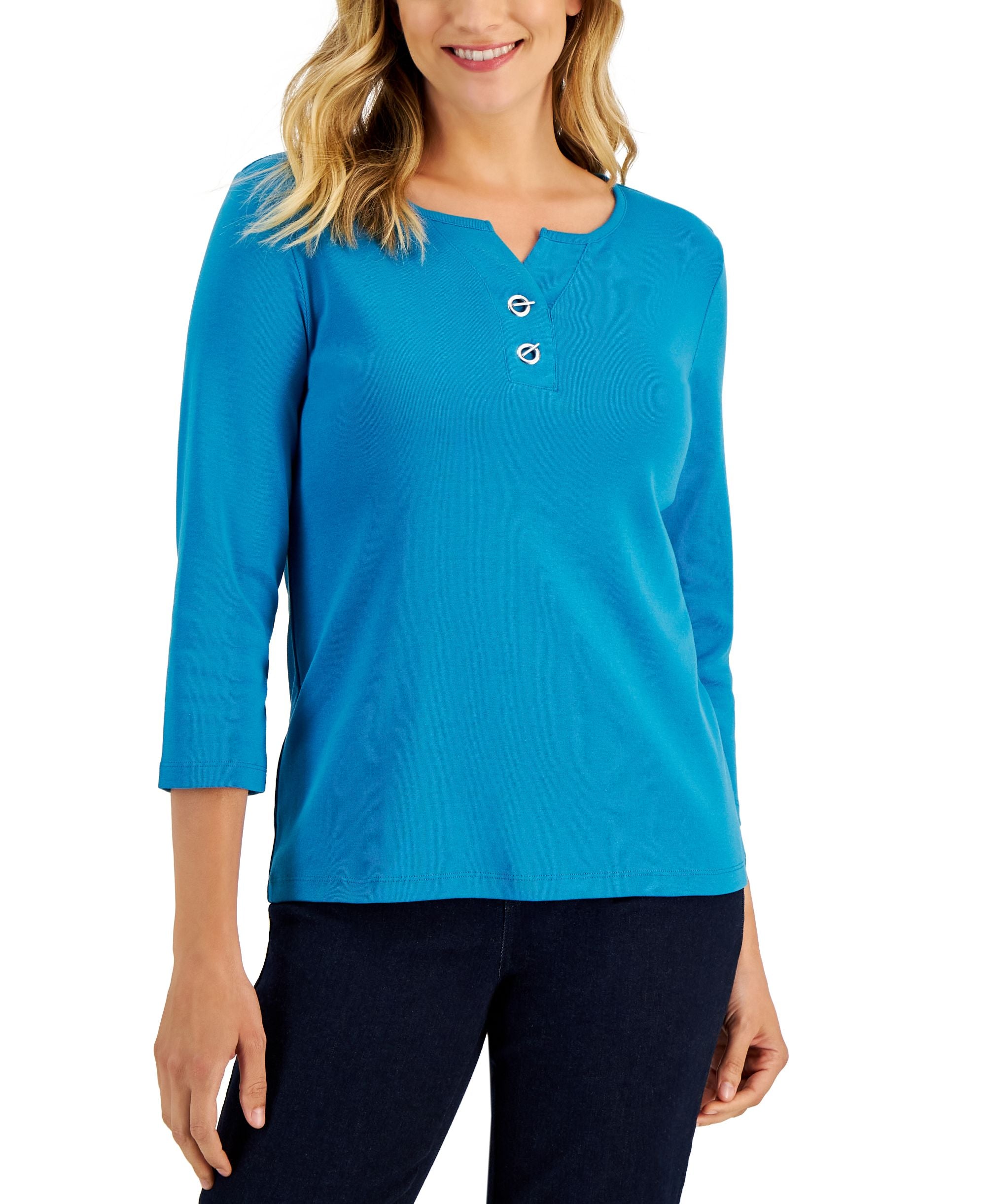Karen Scott Womens Cotton Toggle Henley Top
