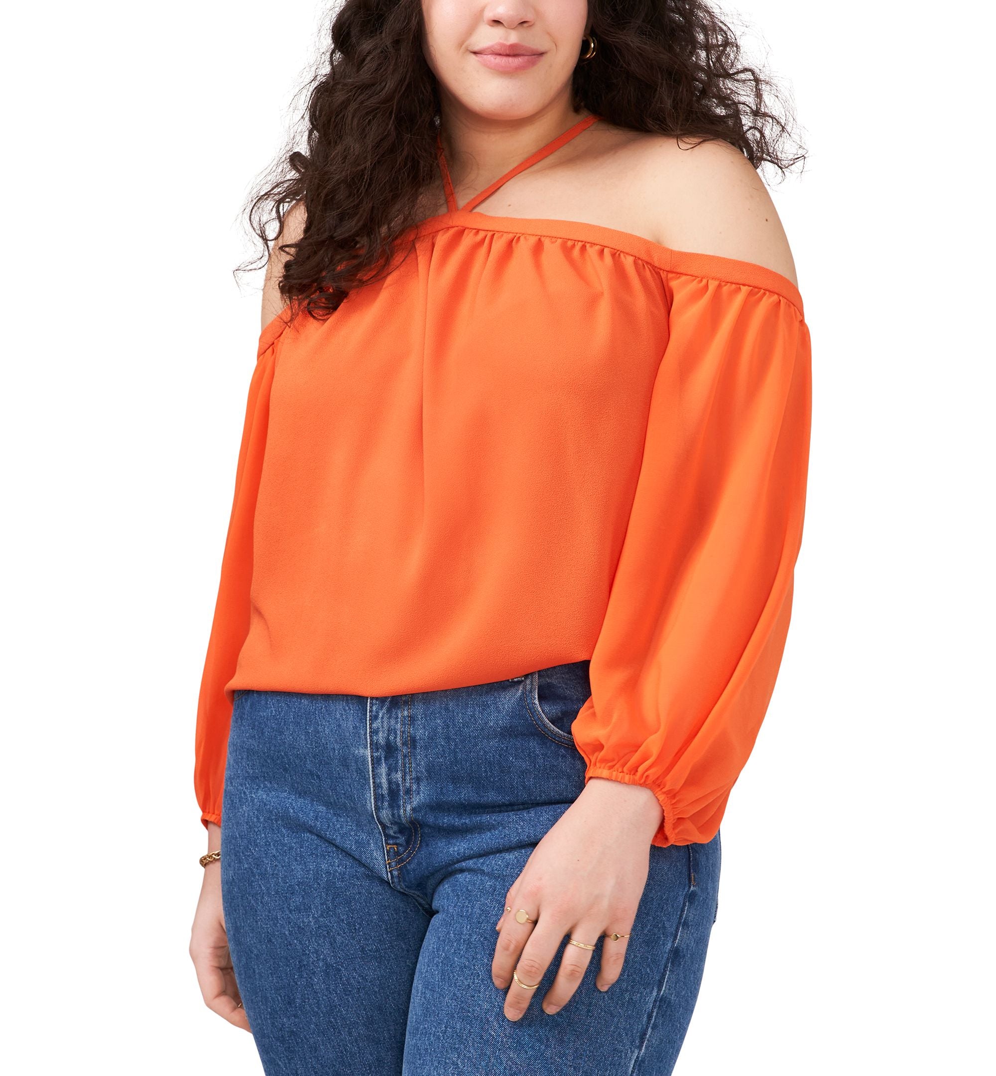 1.State Trendy Plus Size Cold Shoulder Blouse