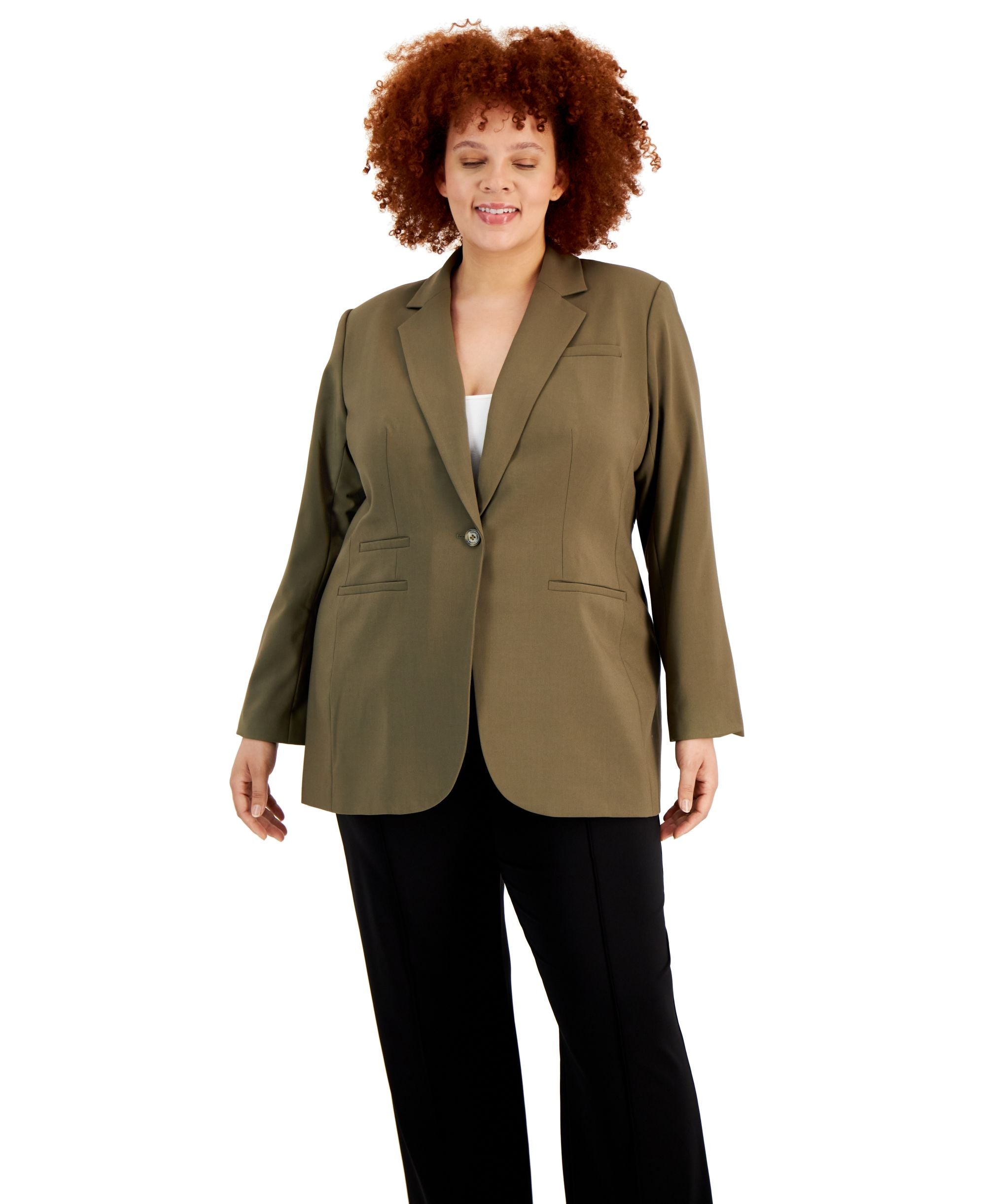 Calvin Klein Womens Plus Suit Separate Office One-Button Blazer