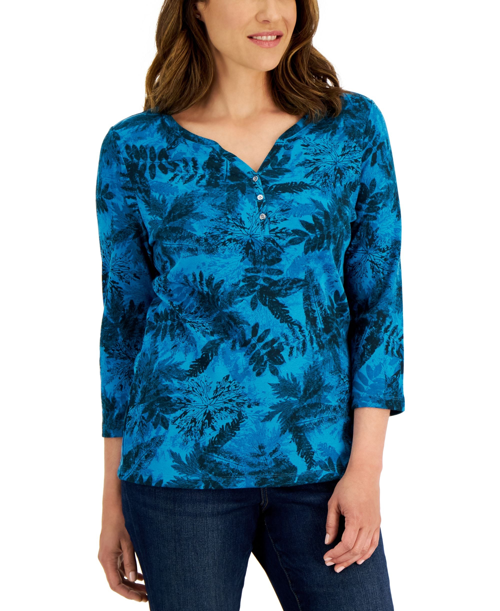 Women's Floral Henley Top
