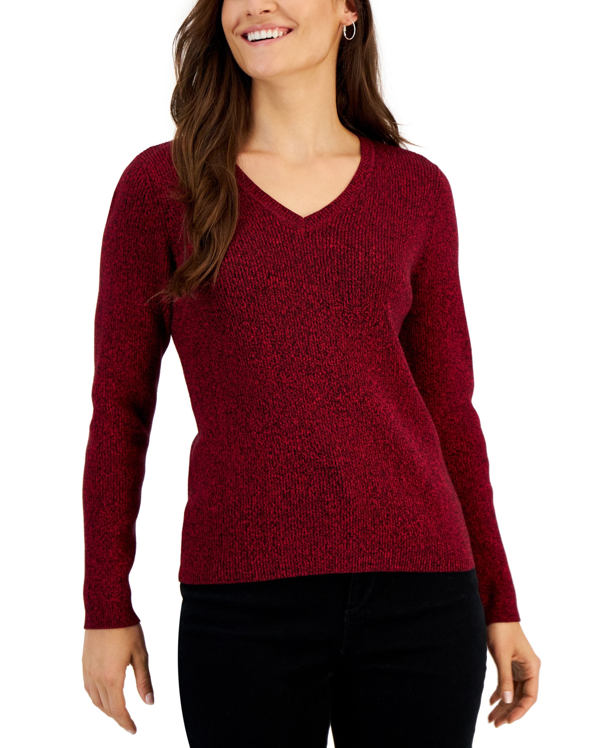 Karen Scott Womens V Neck Ribbed Sweater