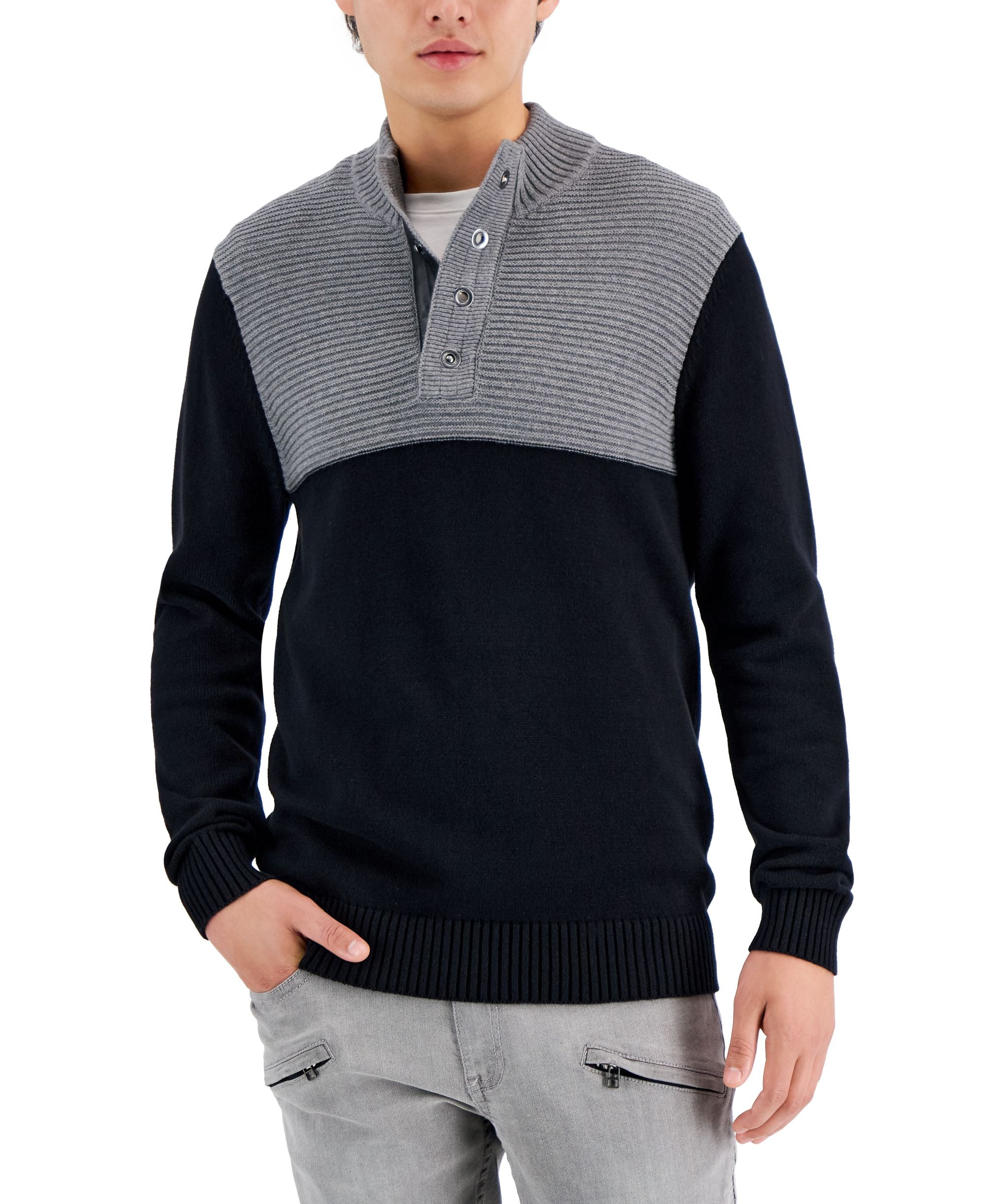 Men's Colorblocked Mock Neck Sweater