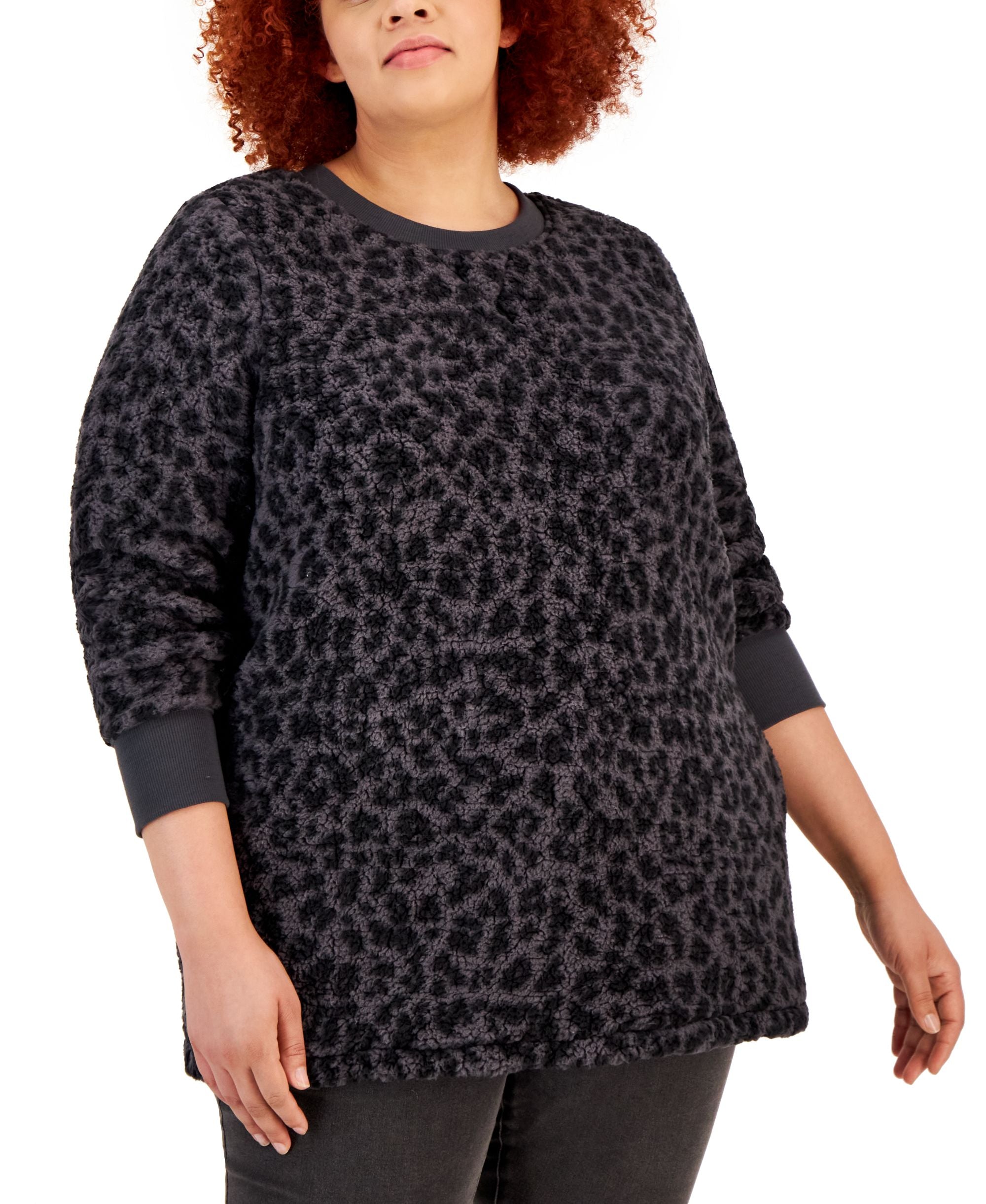Style & Co Plus Size Animal Print Sherpa Tunic