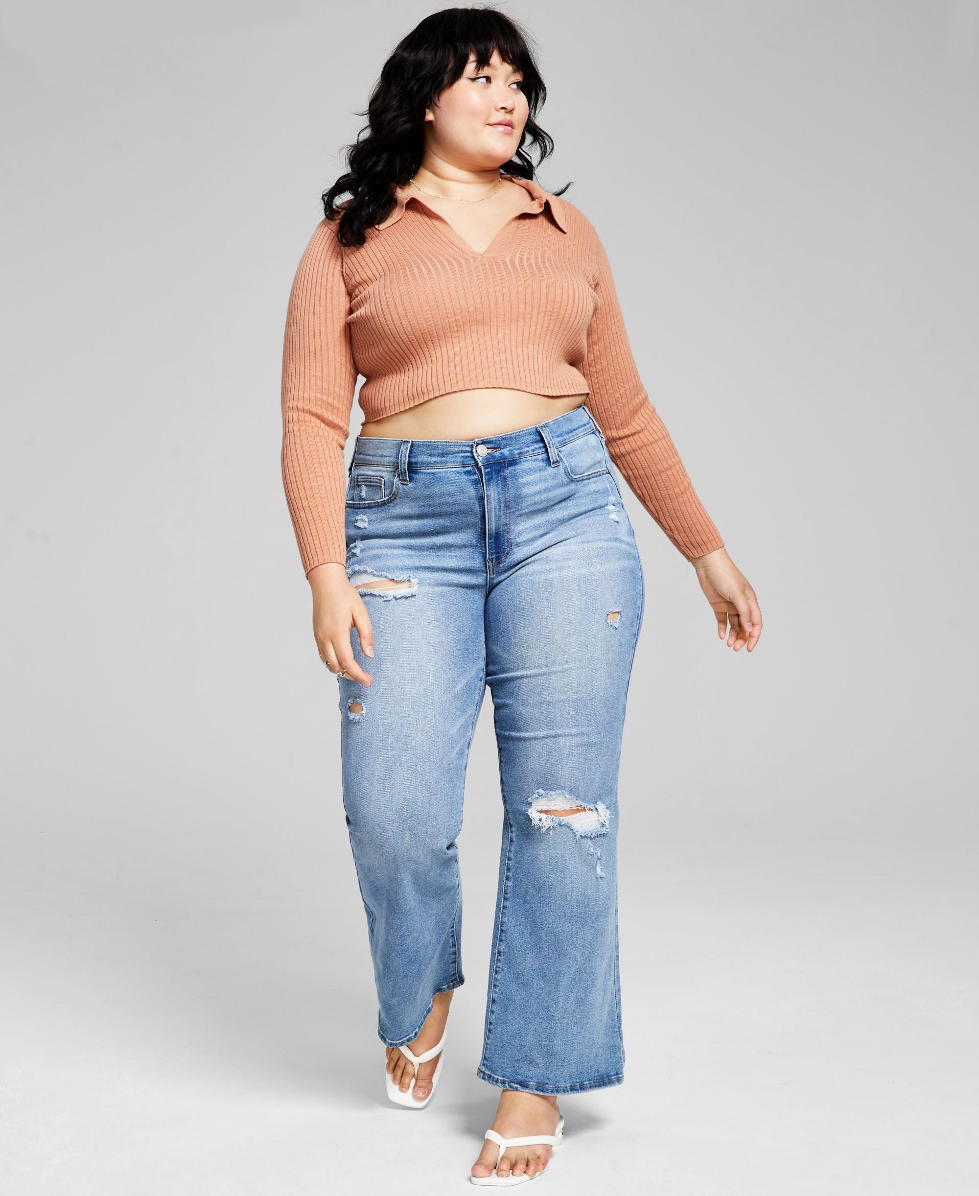 Trendy Plus Size Ripped Flare-Leg Jeans