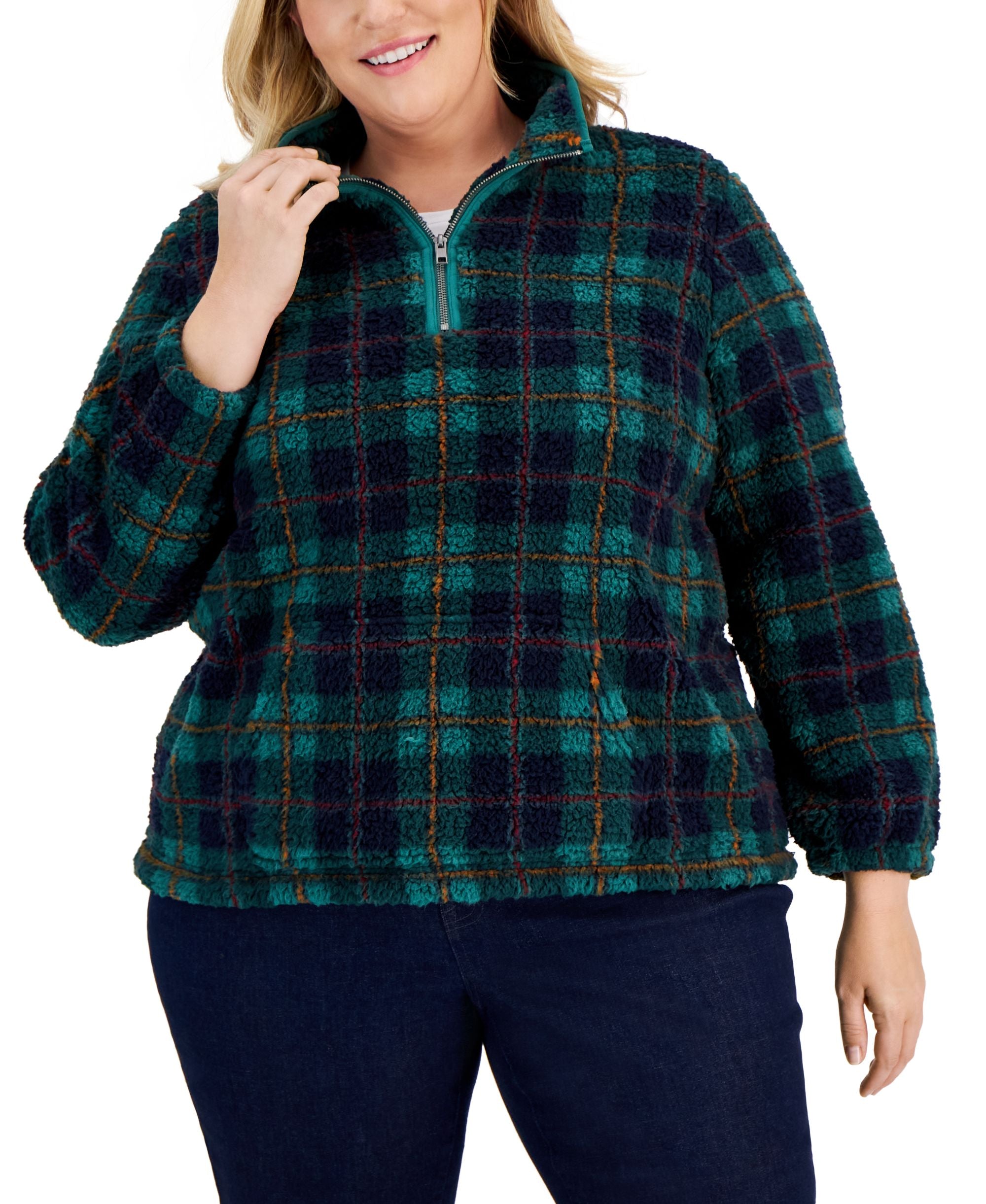 Plus Size Plaid Sherpa Sweatshirt