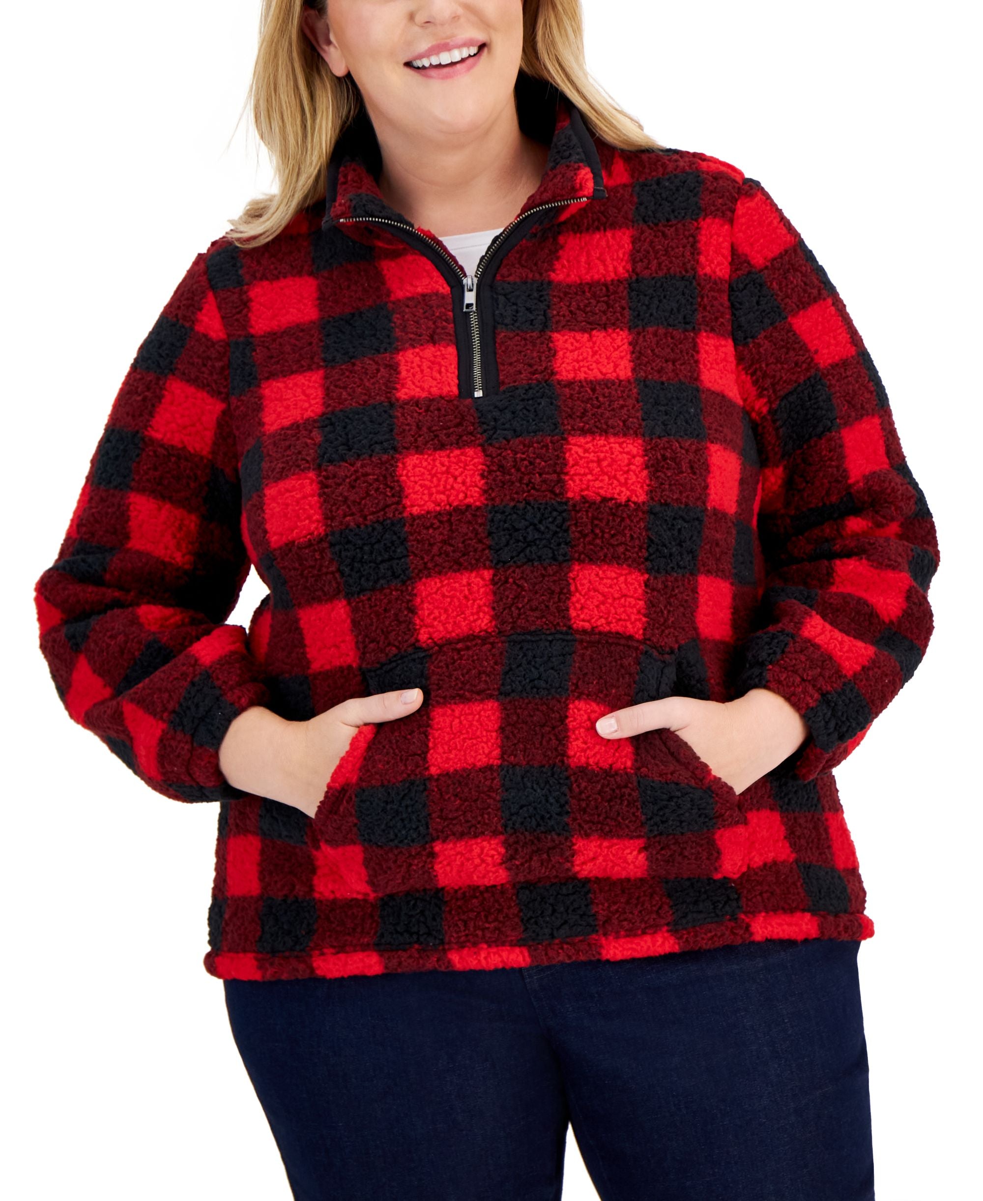 Style & Co Plus Size Plaid Sherpa Sweatshirt