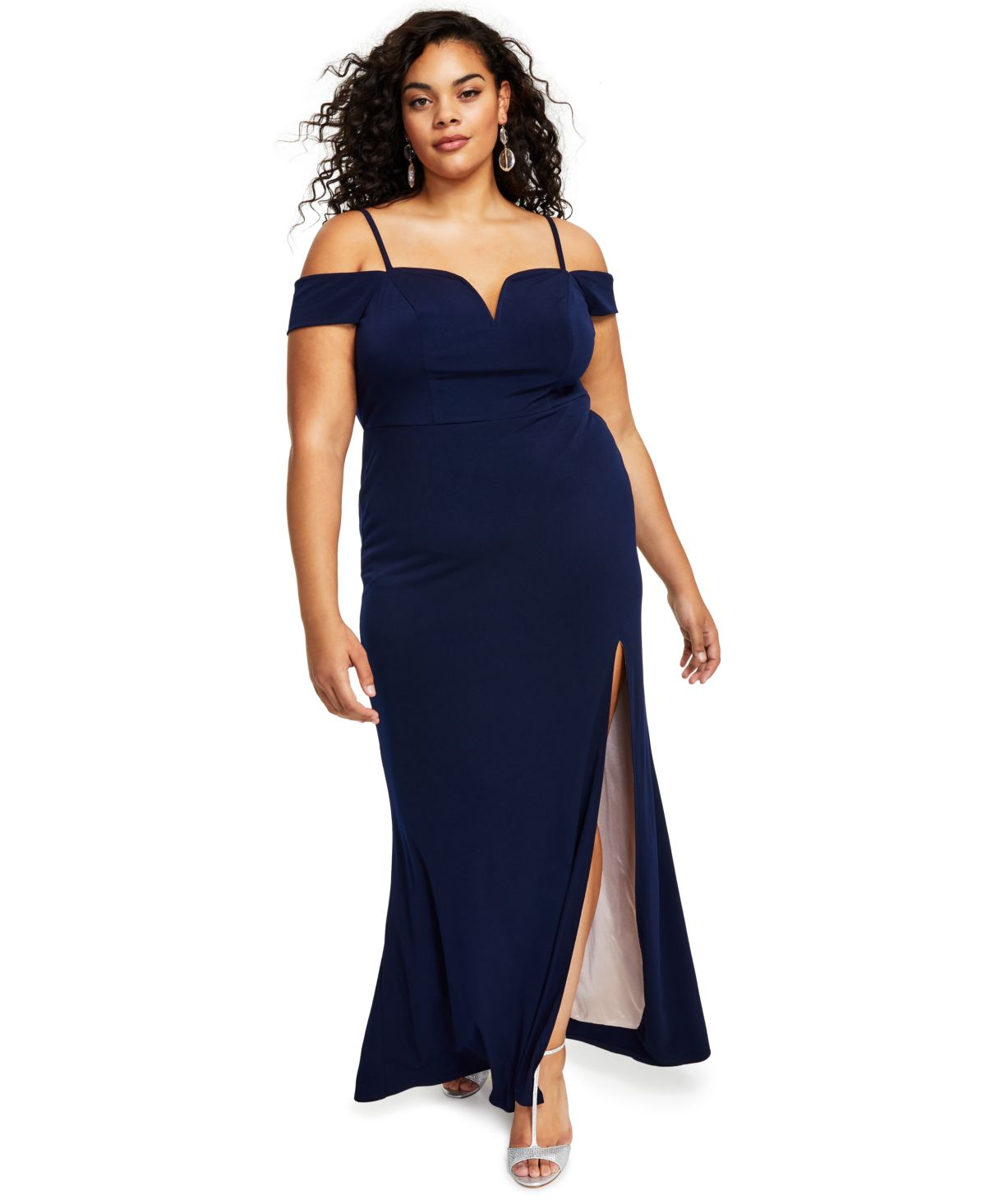 City Studios Trendy Plus Size Off The Shoulder Slit Gown