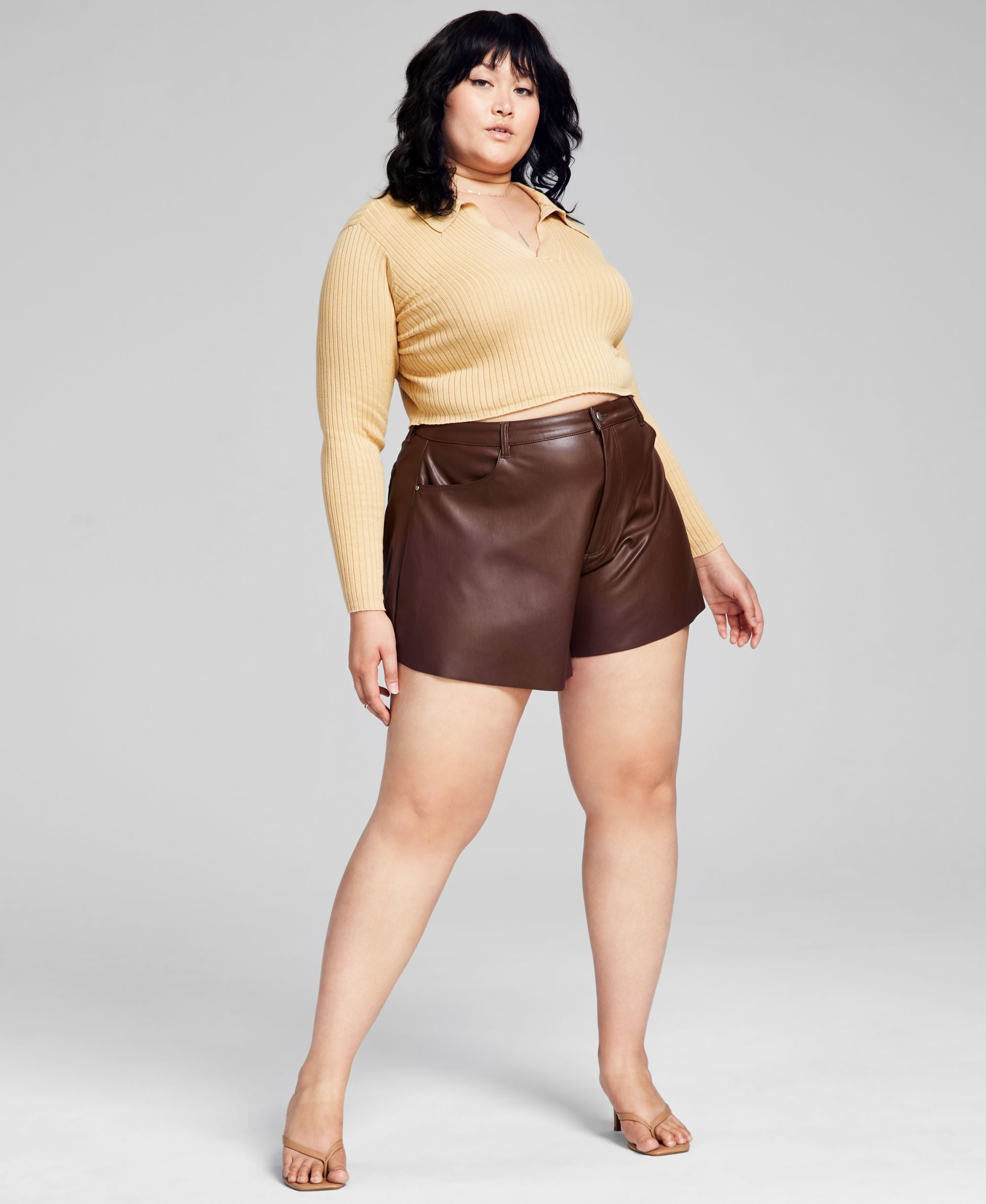 Trendy Plus Size Faux-Leather Trumpet Shorts