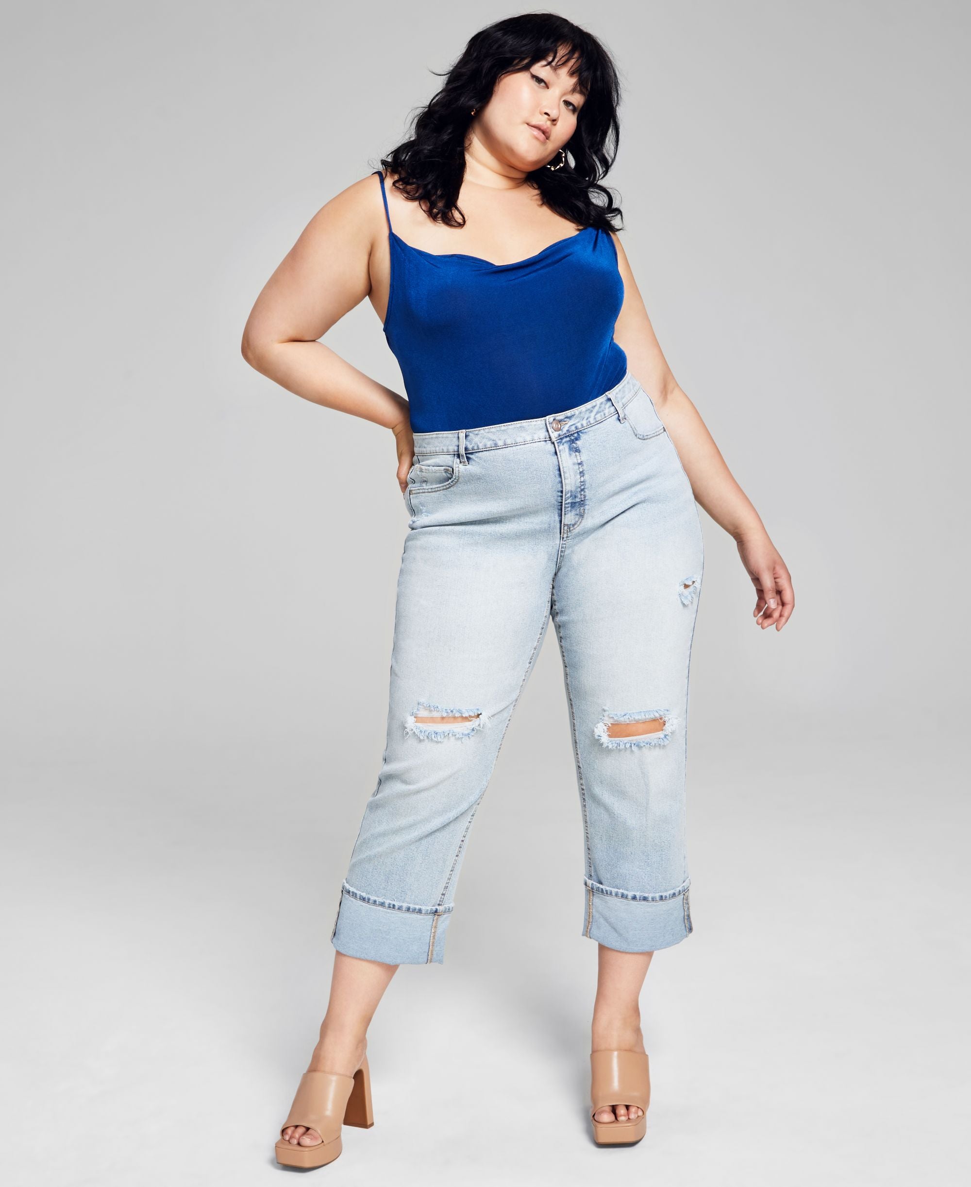 Trendy Plus Size Ripped Straight-Leg Jeans