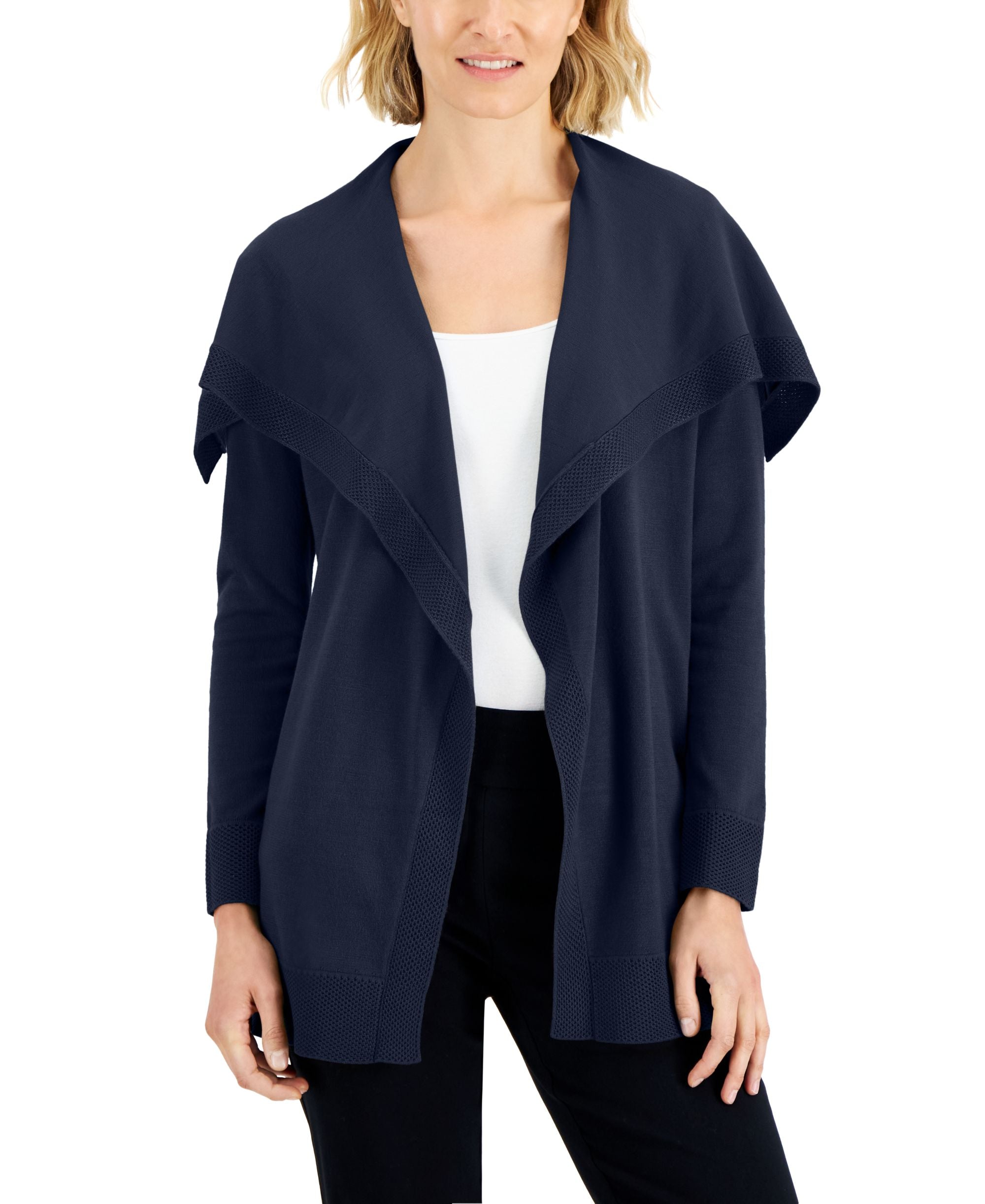 JM Collection Petite Envelope Neck Open Front Solid Cardigan