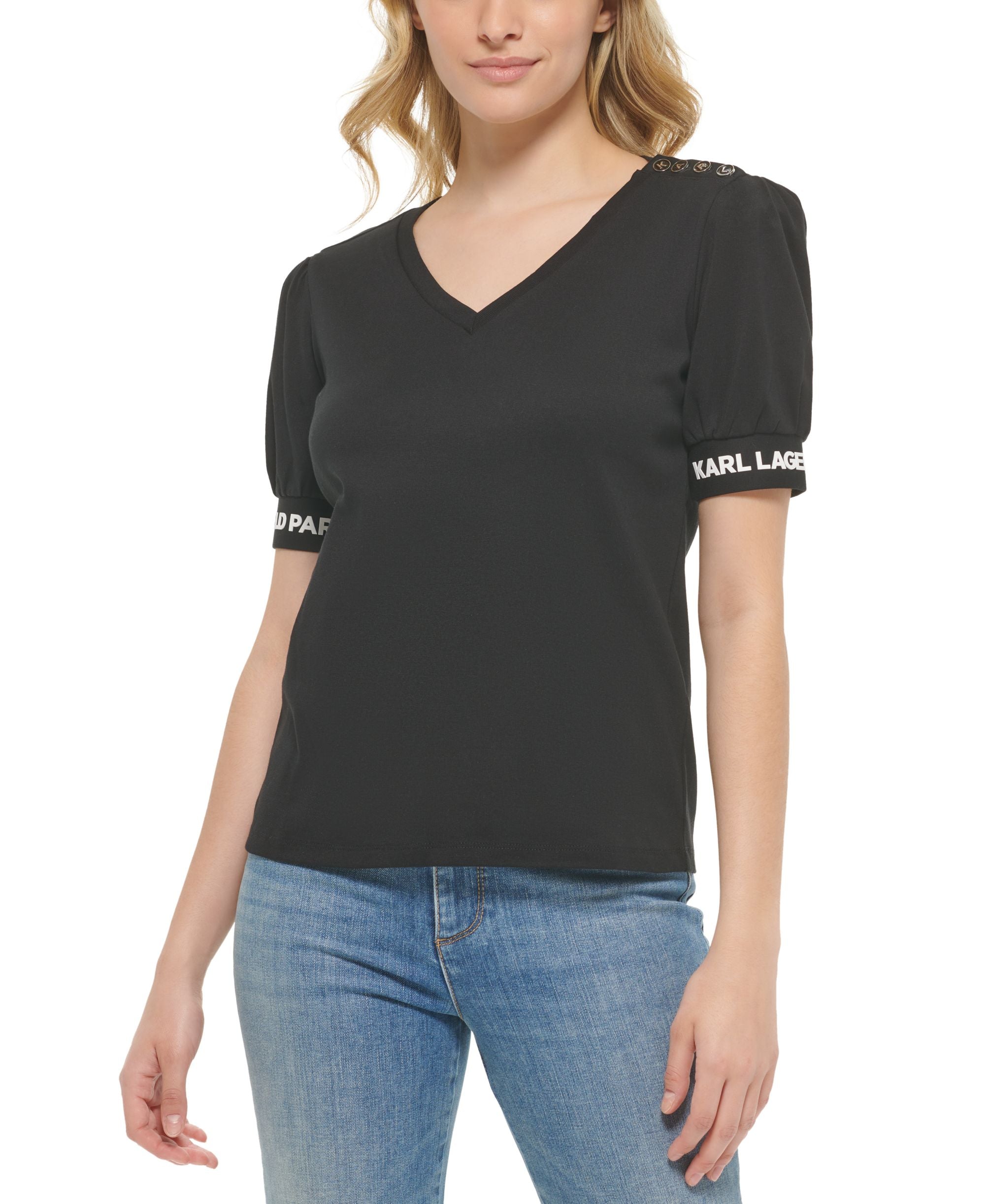 Women's Cotton Cuffed-Sleeve Logo Top