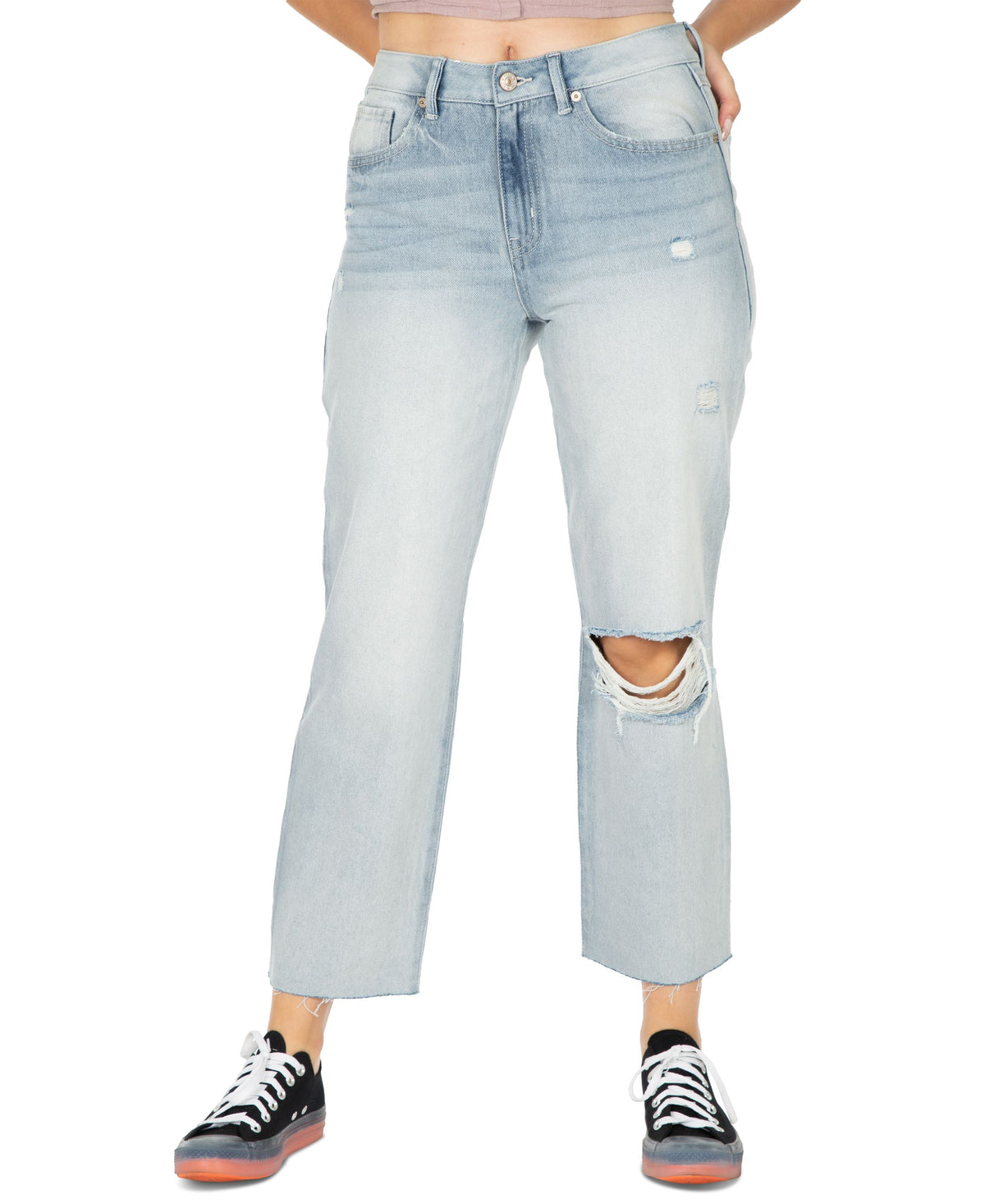 Juniors' Straight-Leg Cropped Ripped Jeans
