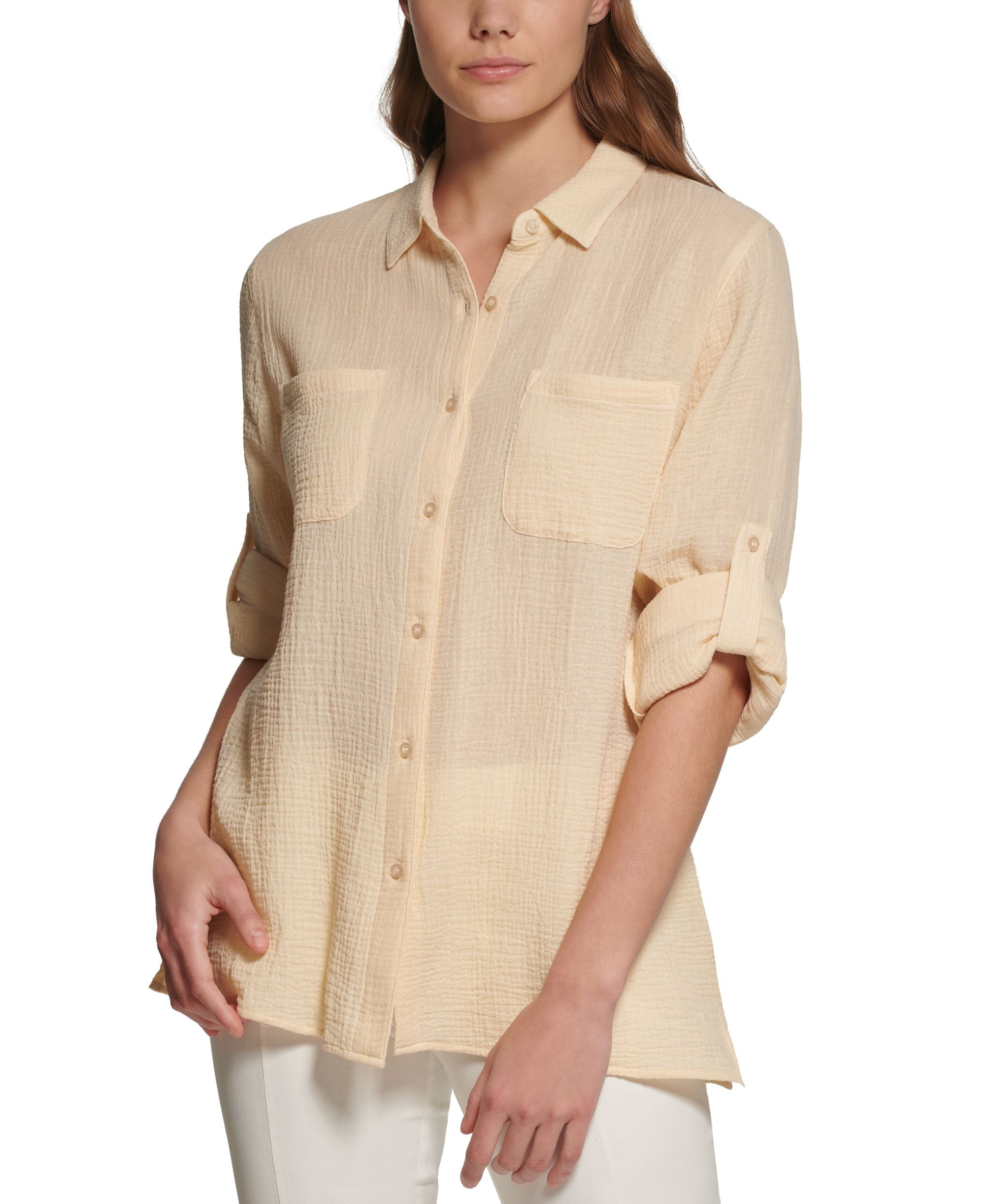 Calvin Klein Womens Cotton Gauze Button Down Shirt