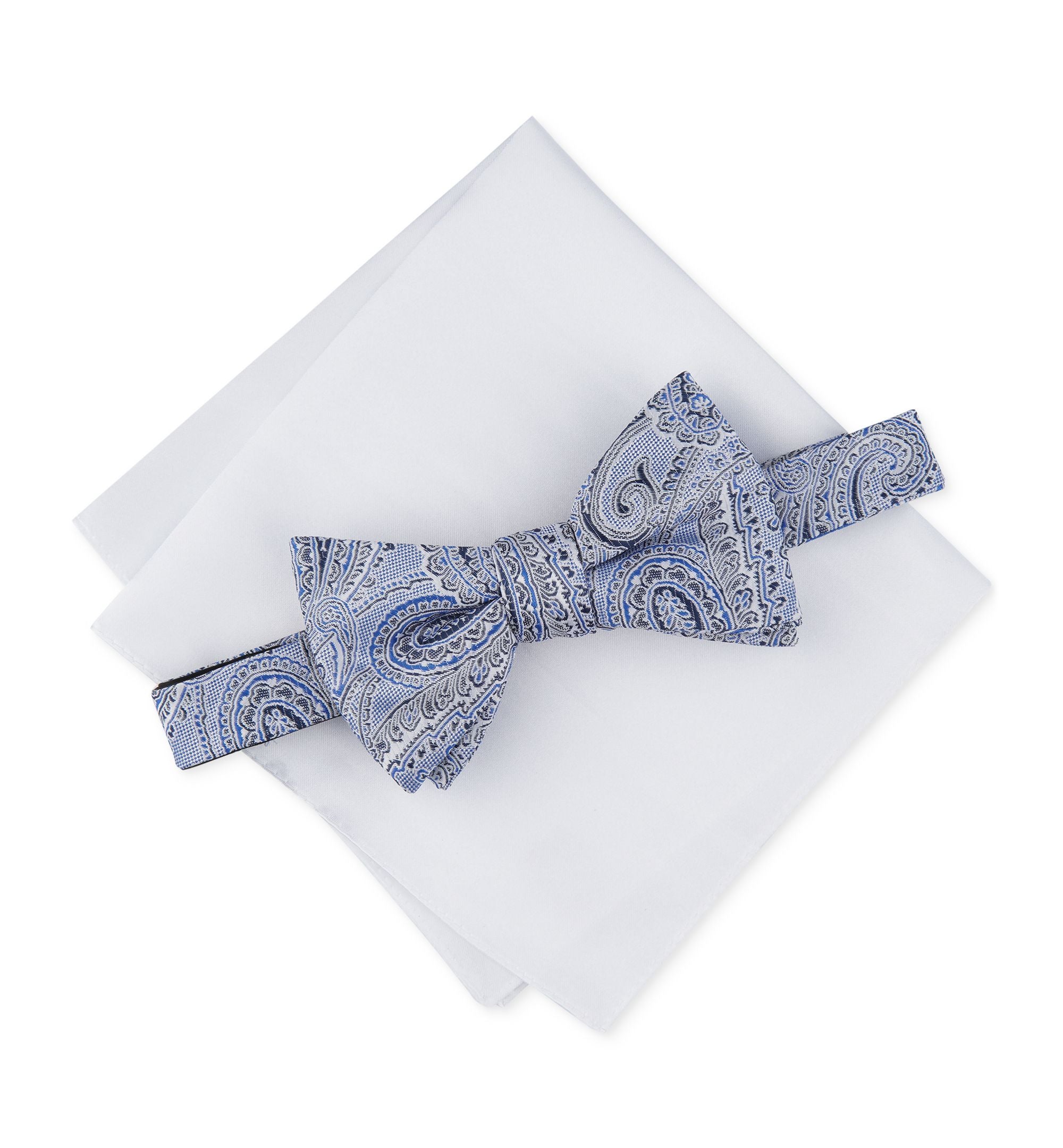 Men's 2-Pc. Pre-Tied Paisley Bow Tie & Solid Pocket Square Set