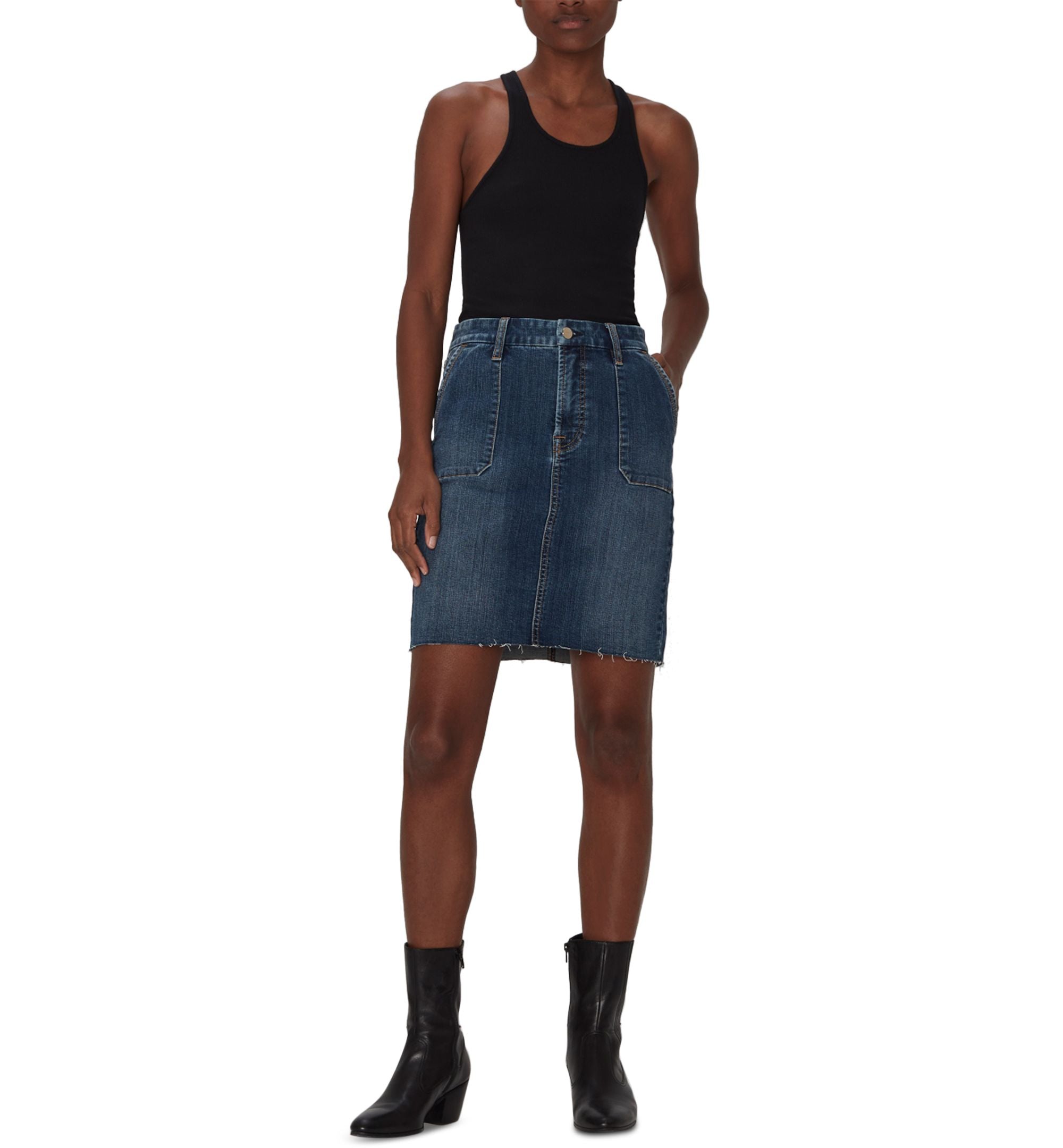 Jen7 Womens Patch Pocket Jean Pencil Skirt