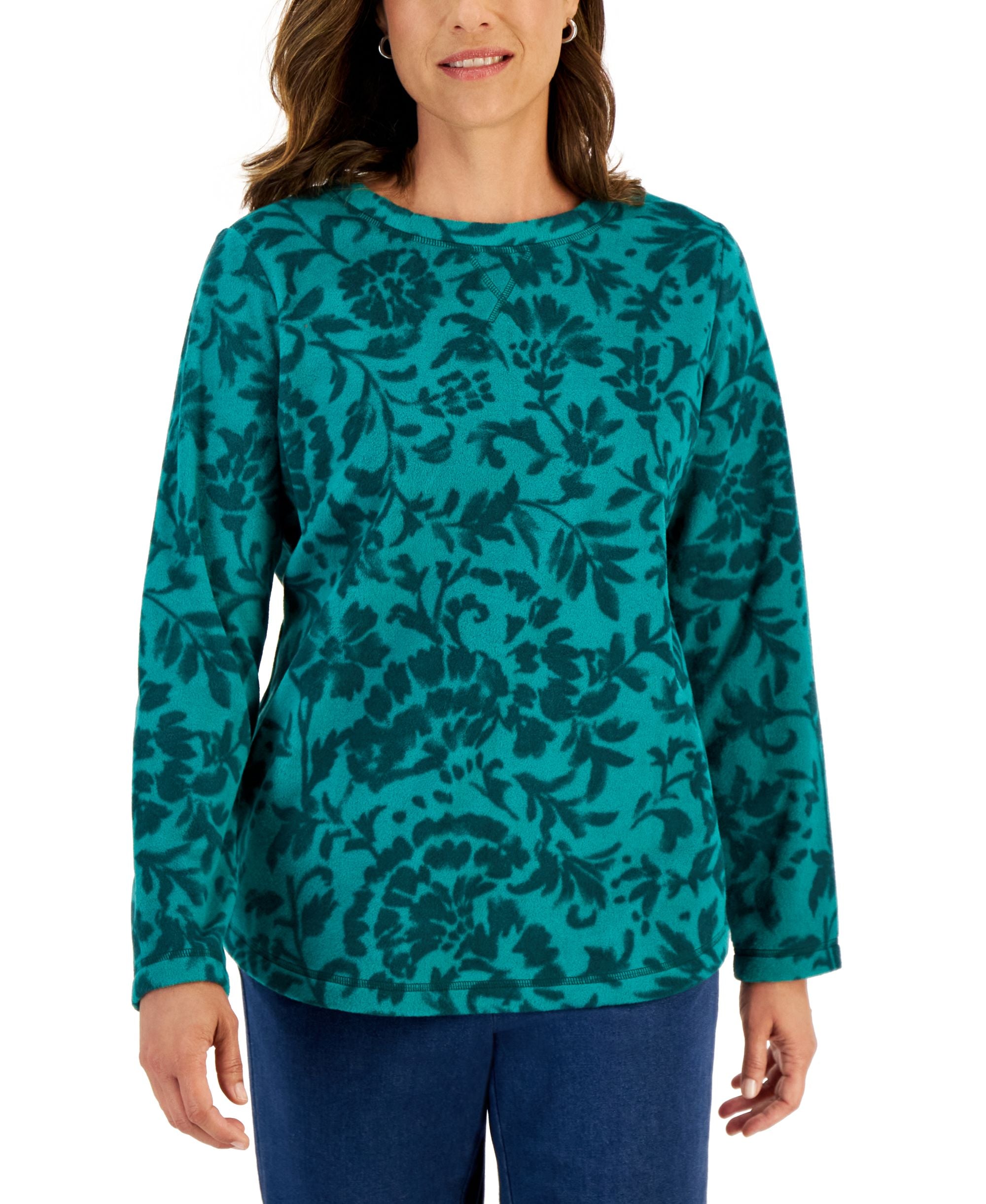 Karen Scott Petite Baroque Vines Microfleece Top