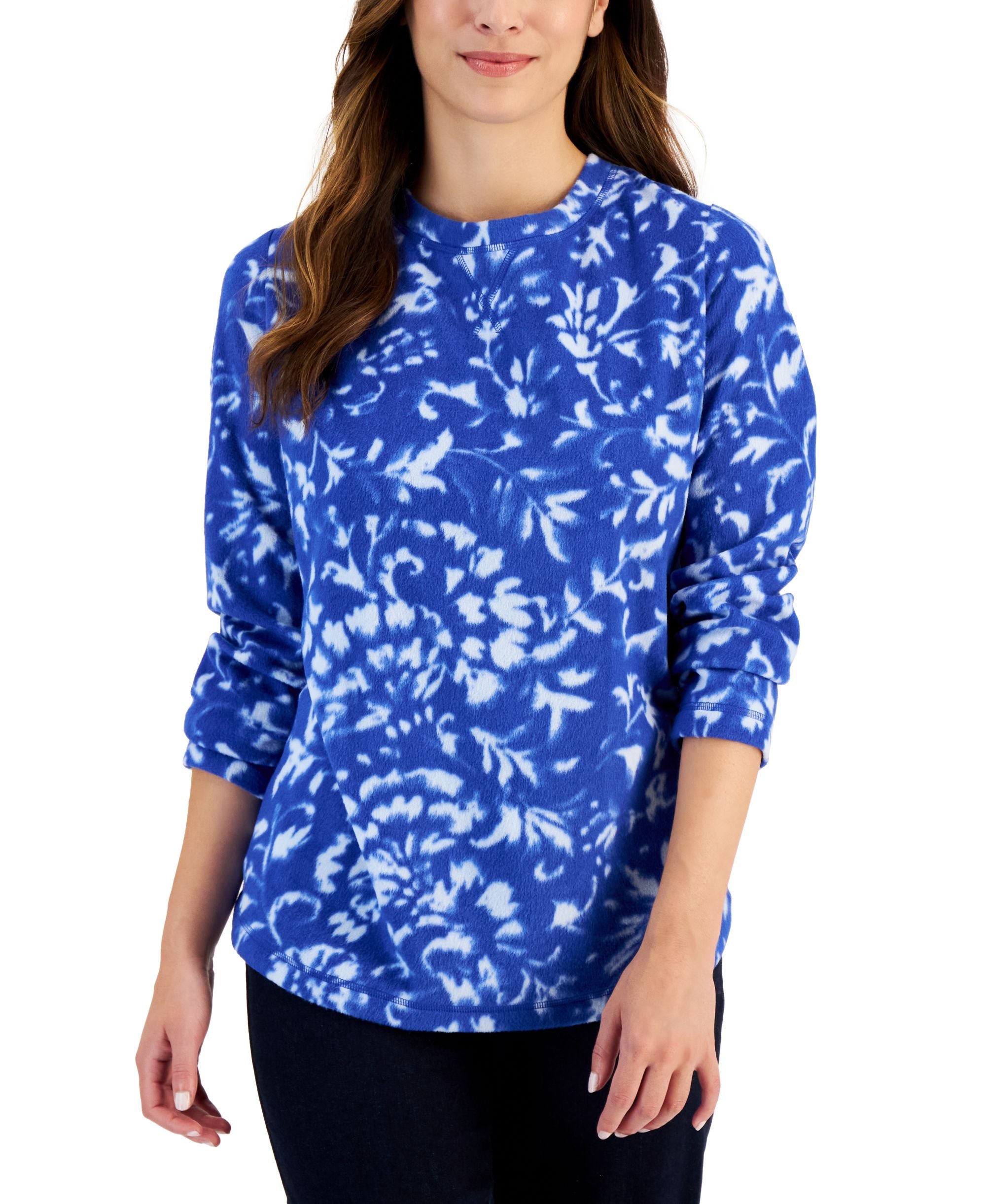 Karen Scott Womens Floral Microfleece Top