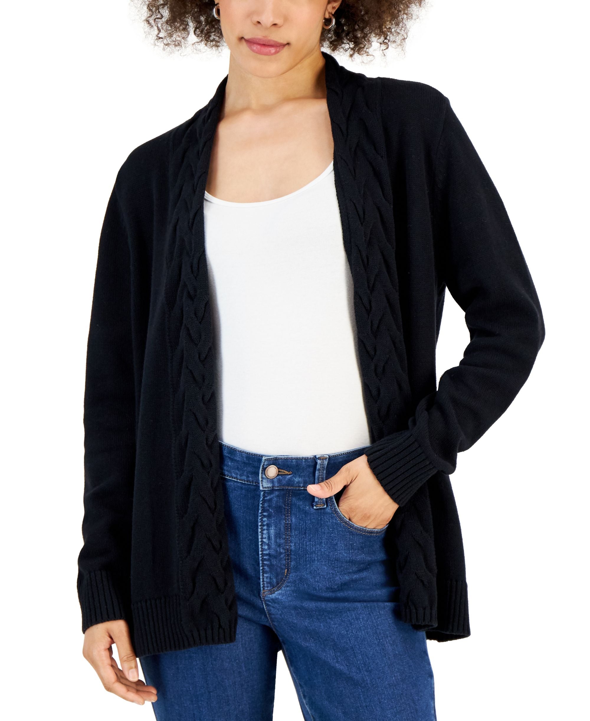 Women's Cotton Cable-Collar Cardigan