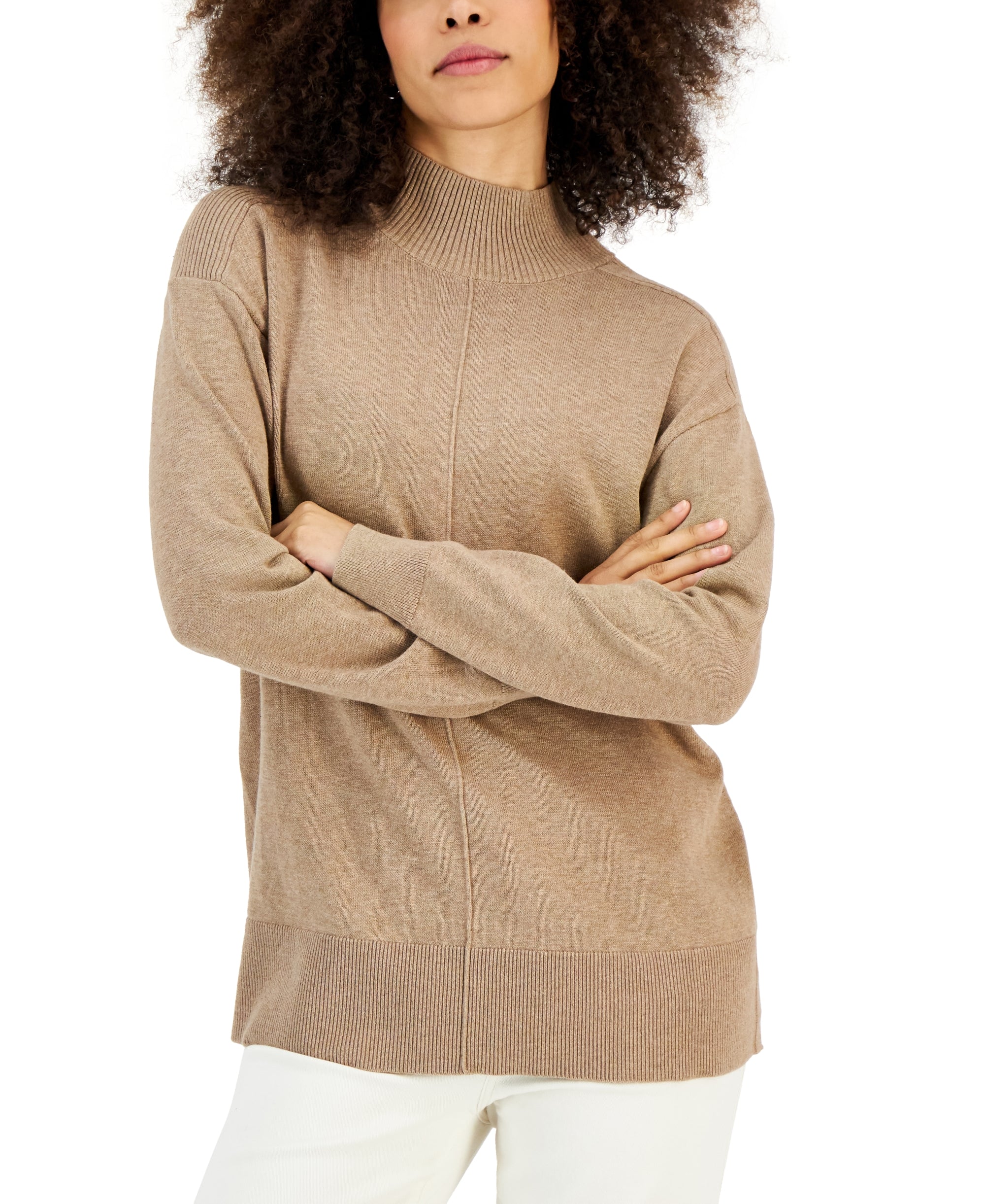 Karen Scott Womens Cotton Seam Front Mock Neck Sweater