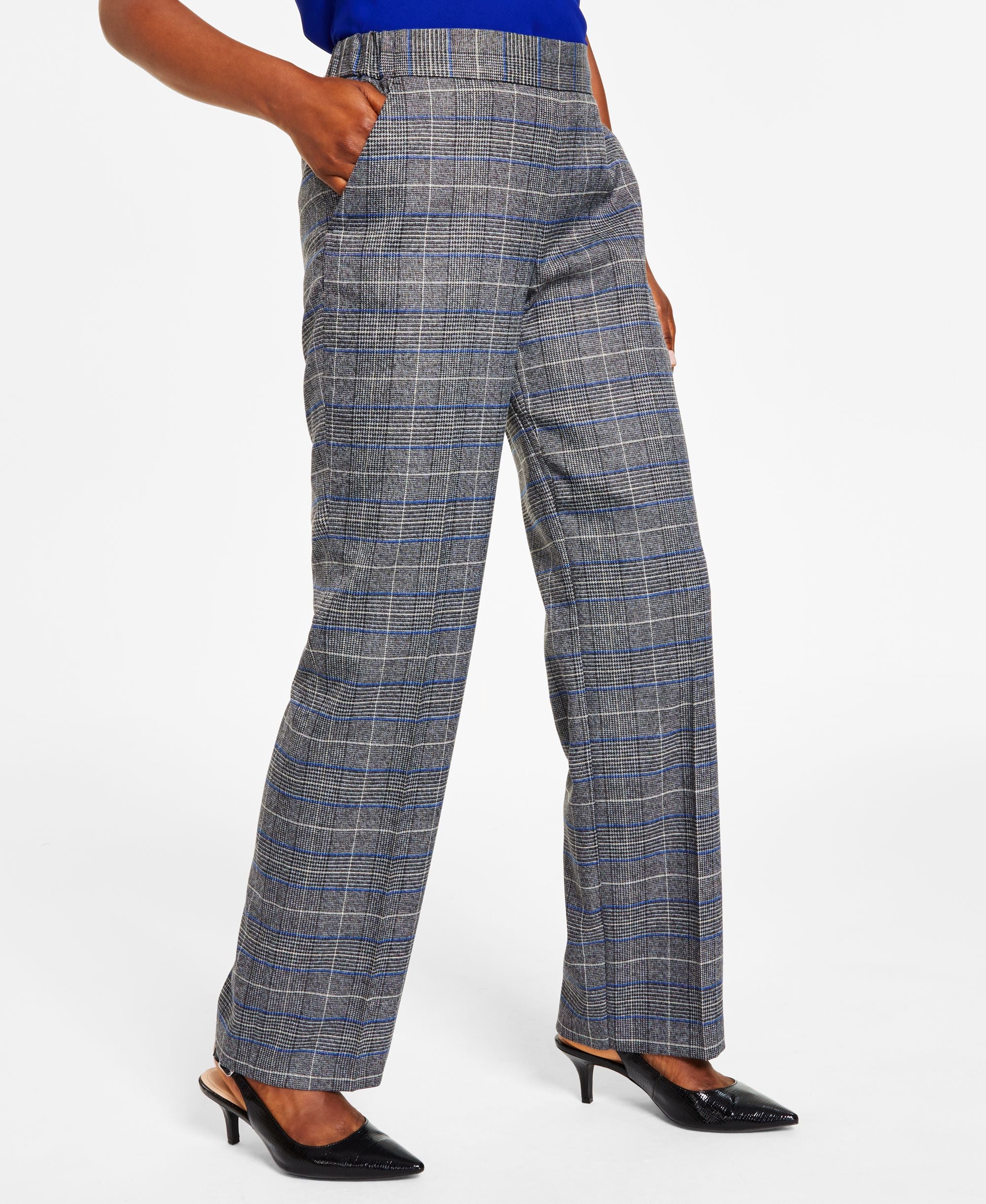 Kasper Womens Glen Plaid Pull On Pants
