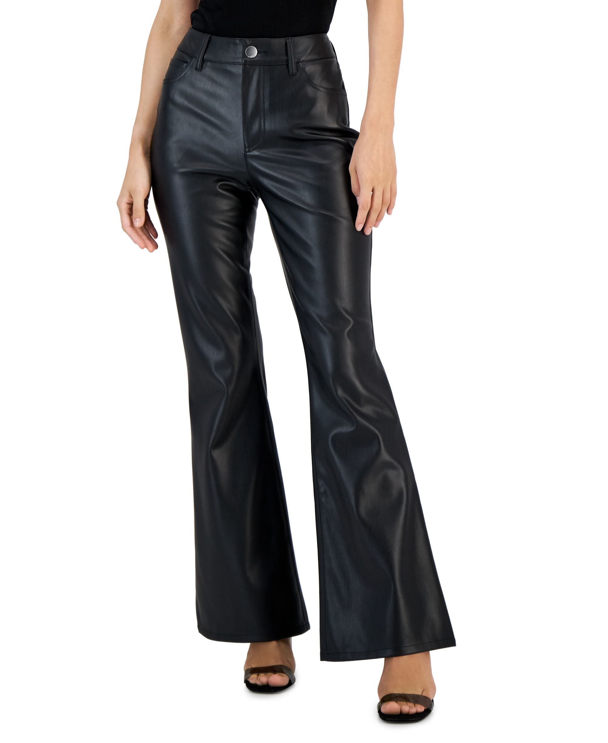 International Concepts Womens Faux Leather Flare Leg Pants