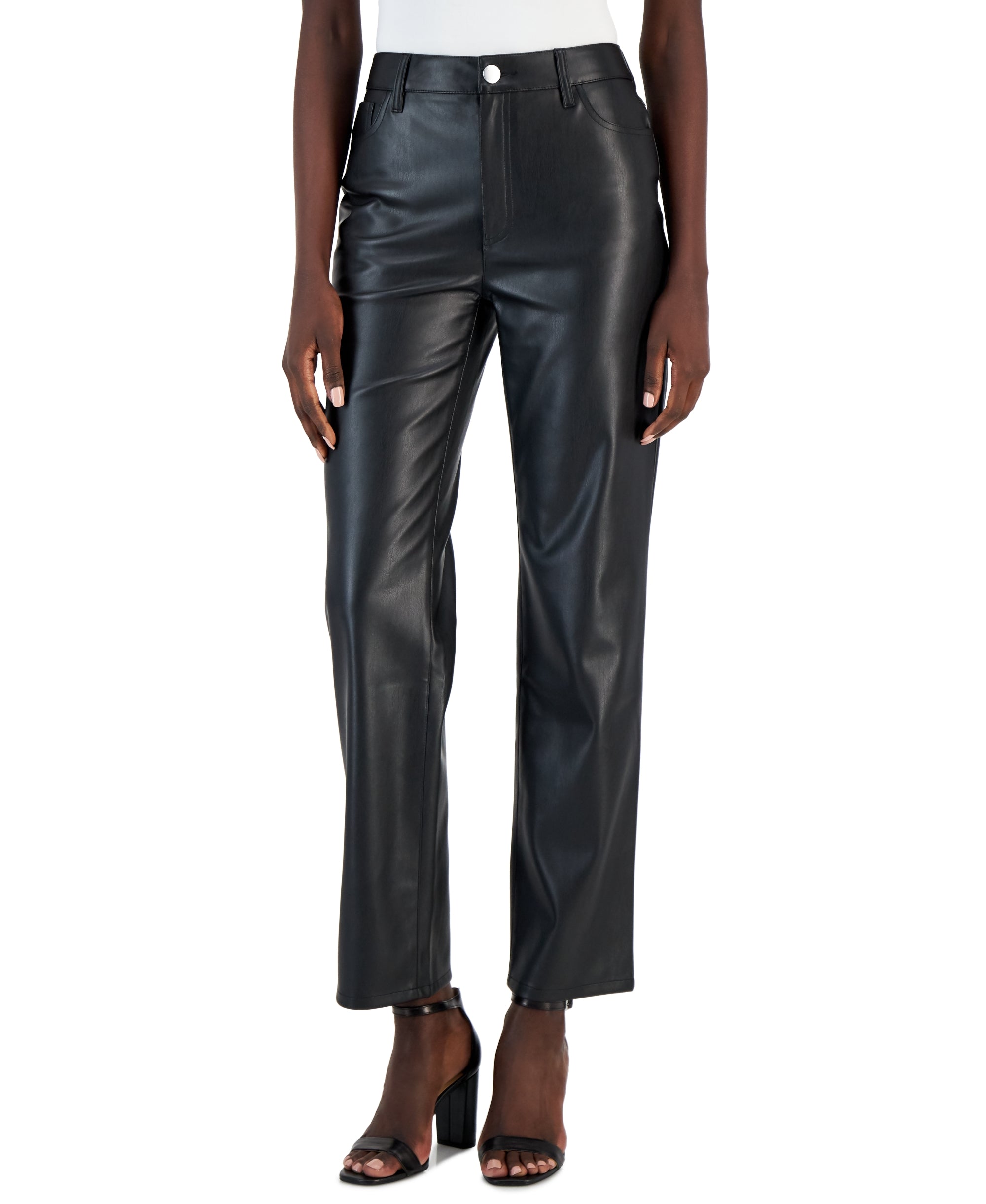 Petite Faux-Leather Straight-Leg Pants