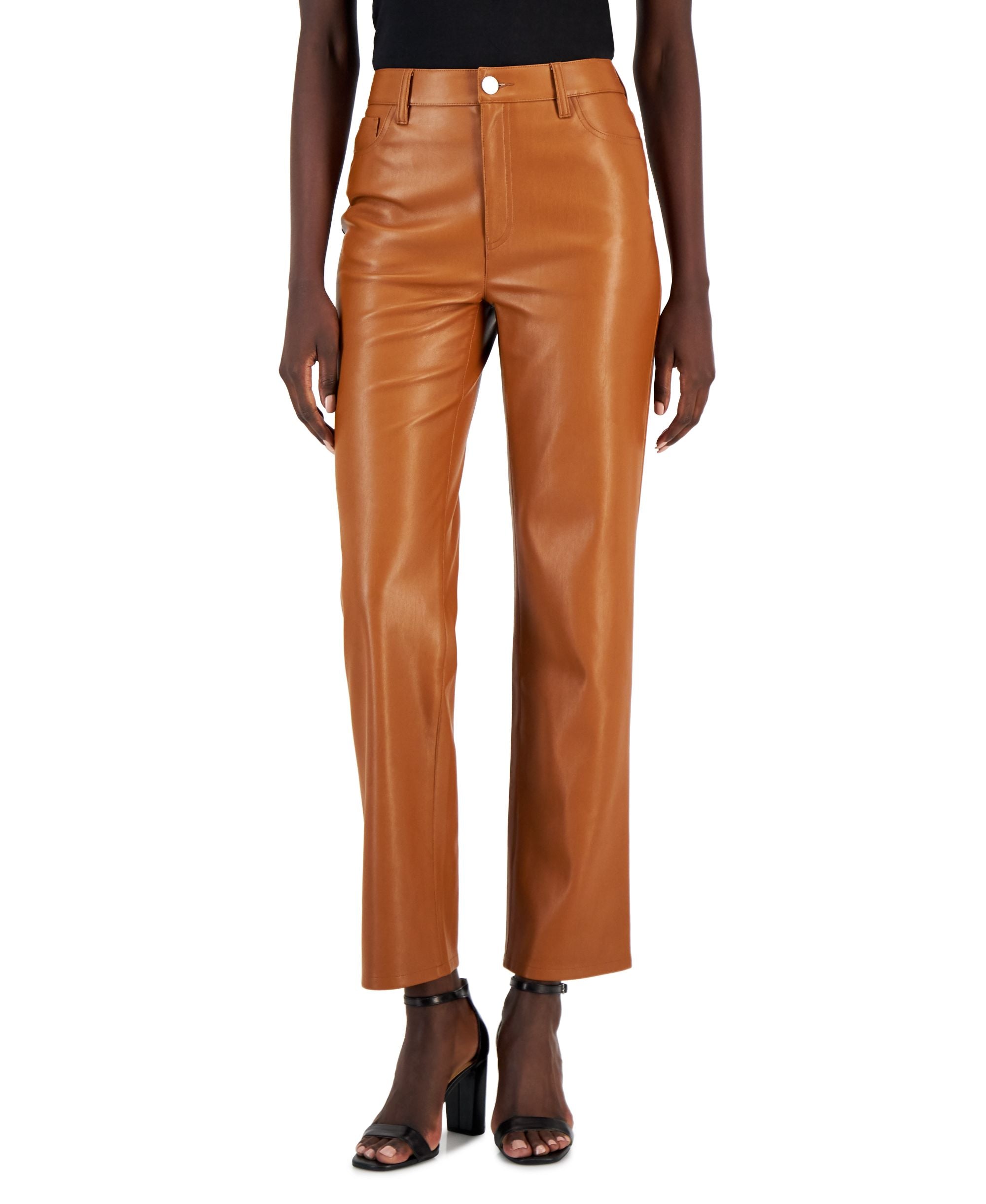 International Concepts Womens Faux Leather Straight Leg Pants