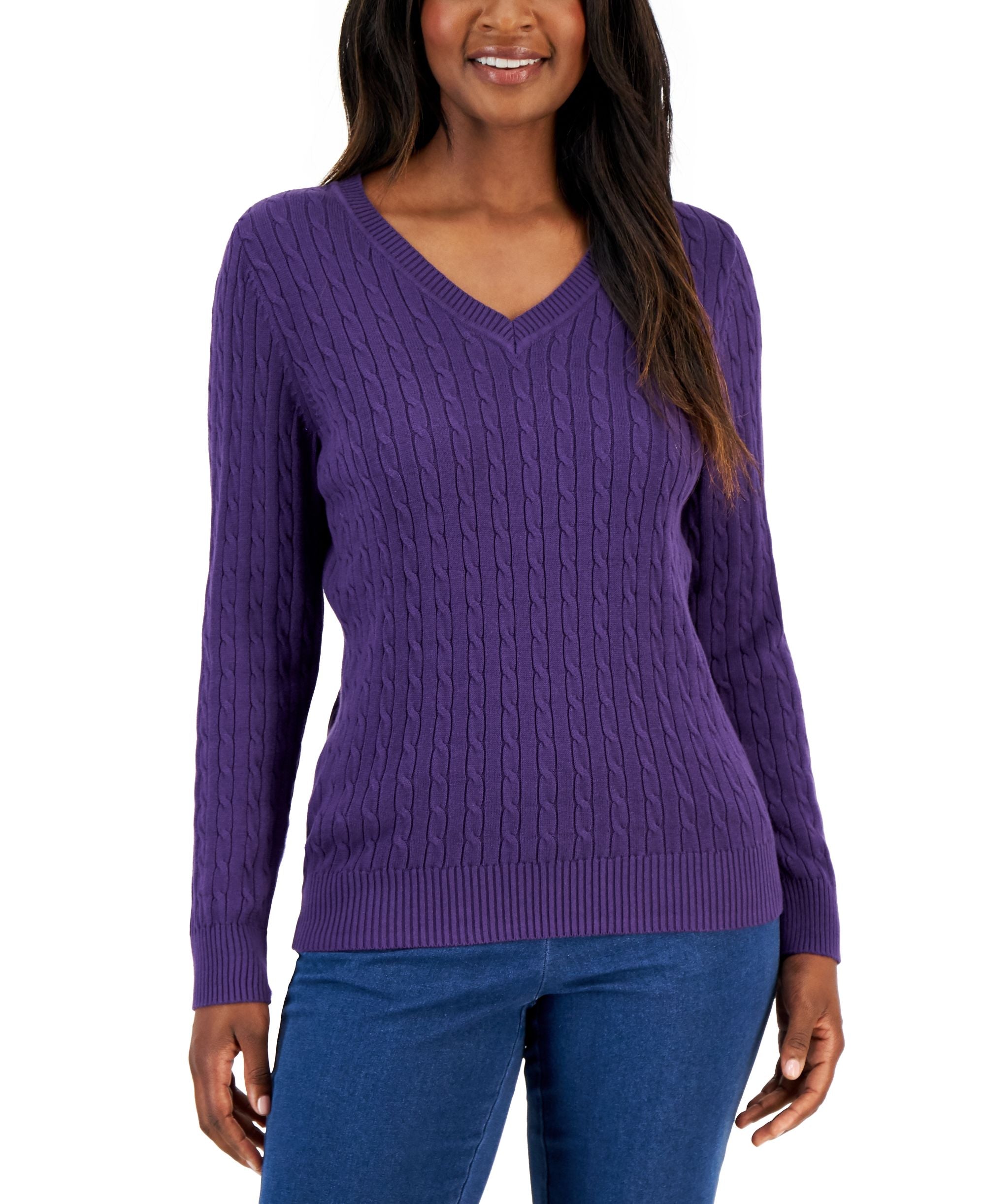 Women's Cable V-Neck Long Sleeve Sweater