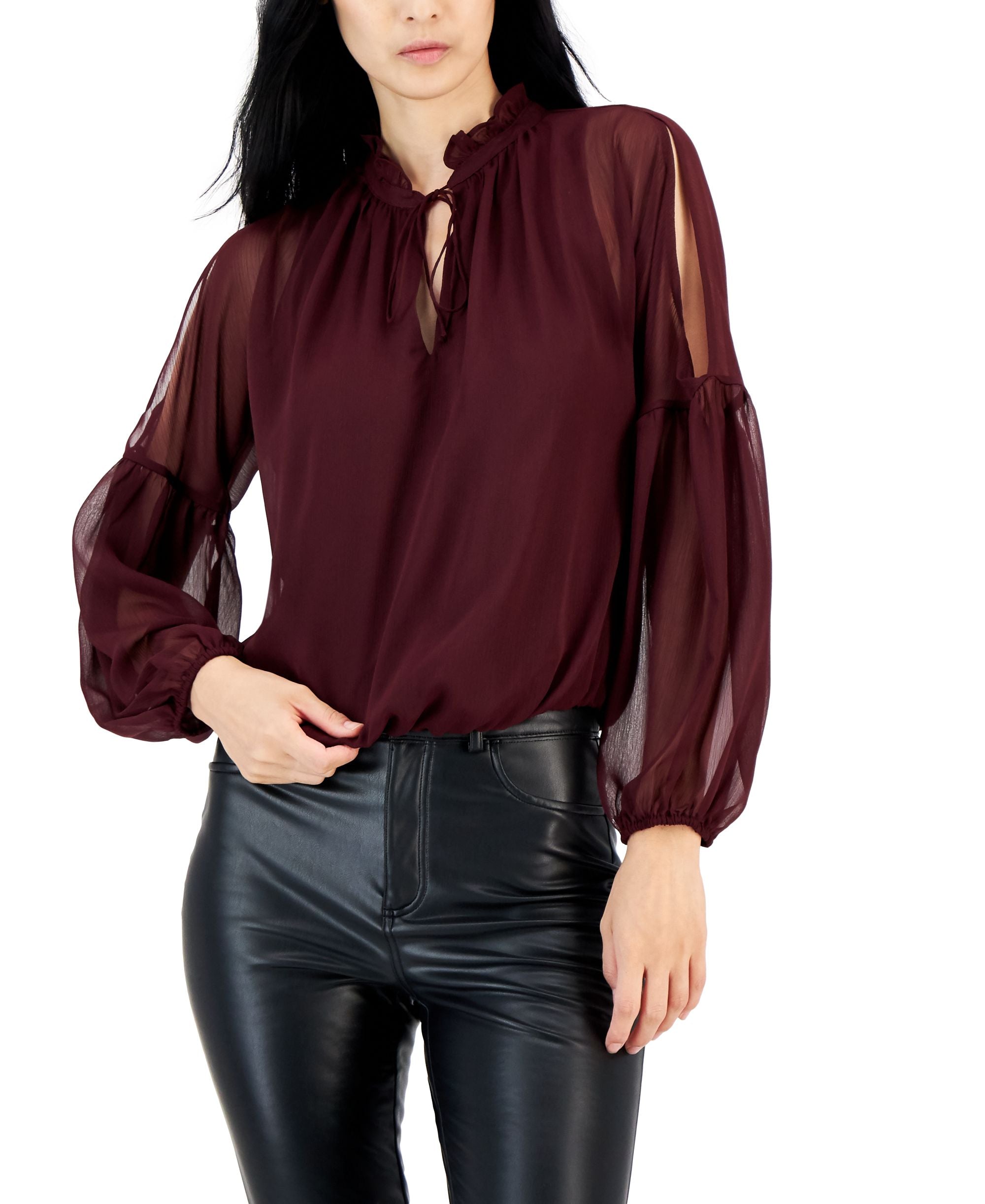 INC International Concepts Womens Chiffon Cold Shoulder Top