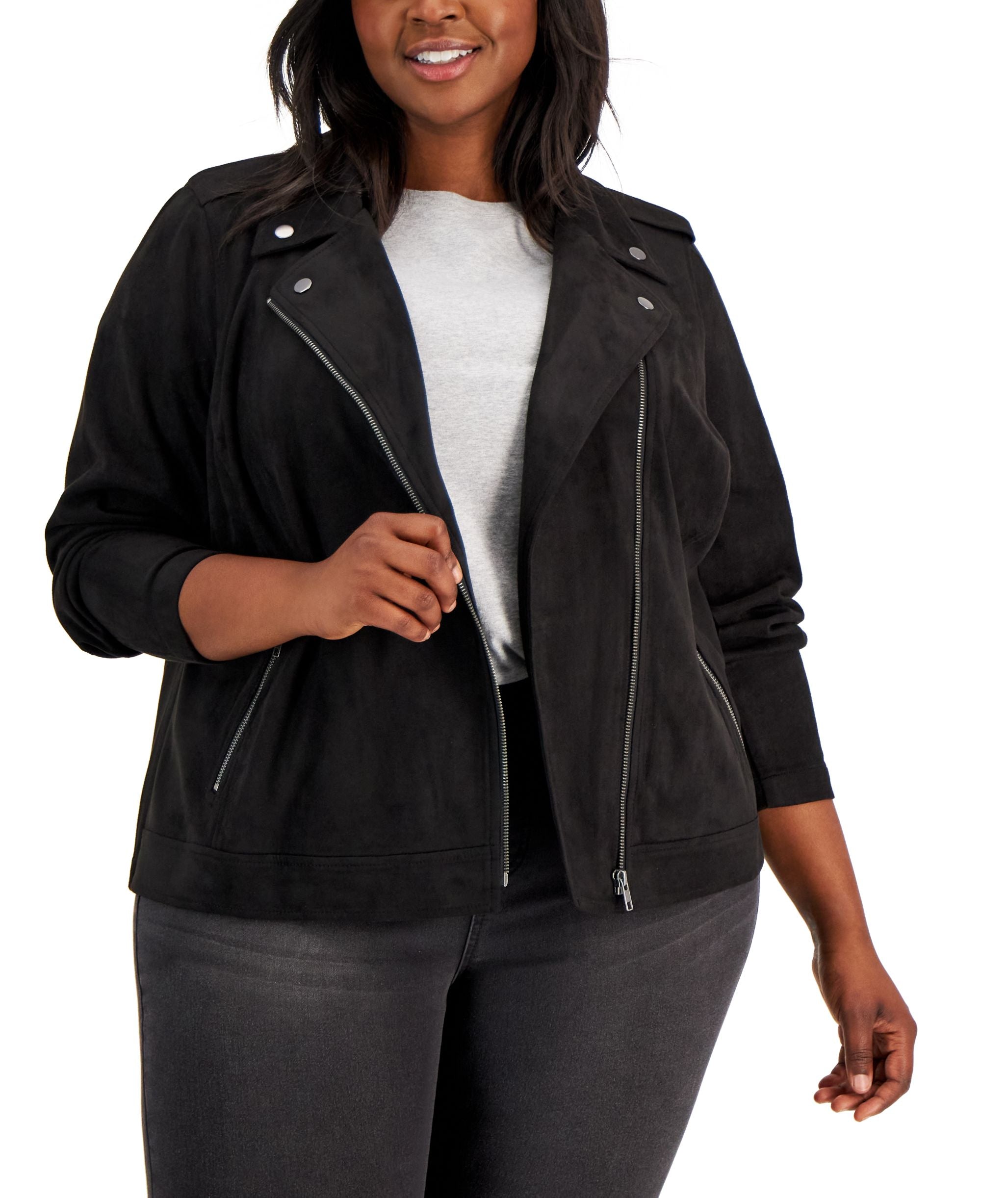 Style & Co Plus Size Faux Suede Moto Jacket