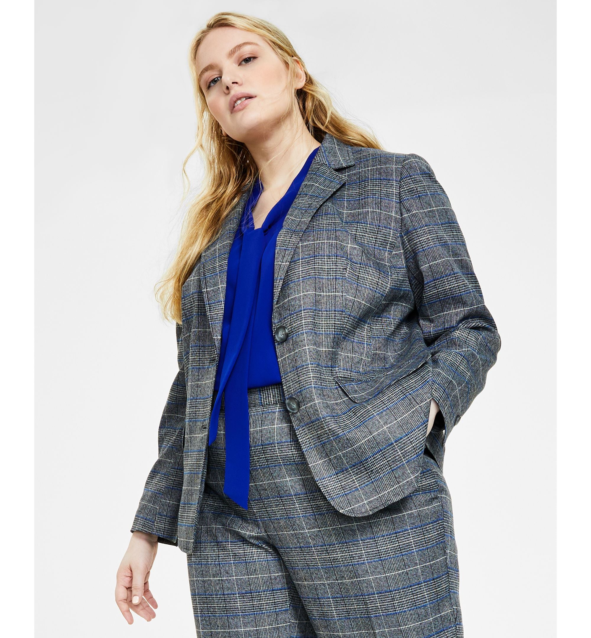 Plus Size Glen Plaid Two-Button Blazer