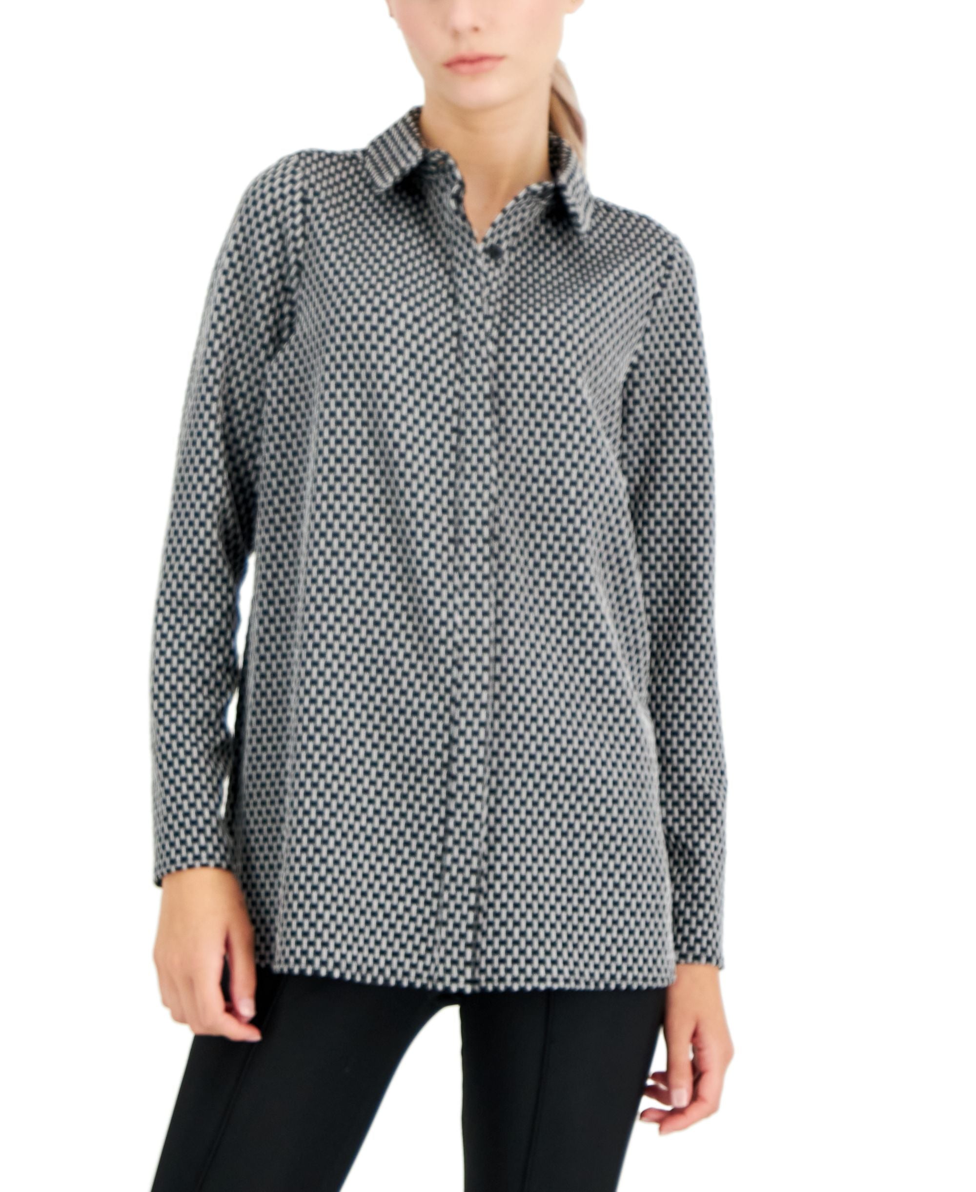 Alfani Womens Jacquard Tunic Shirt