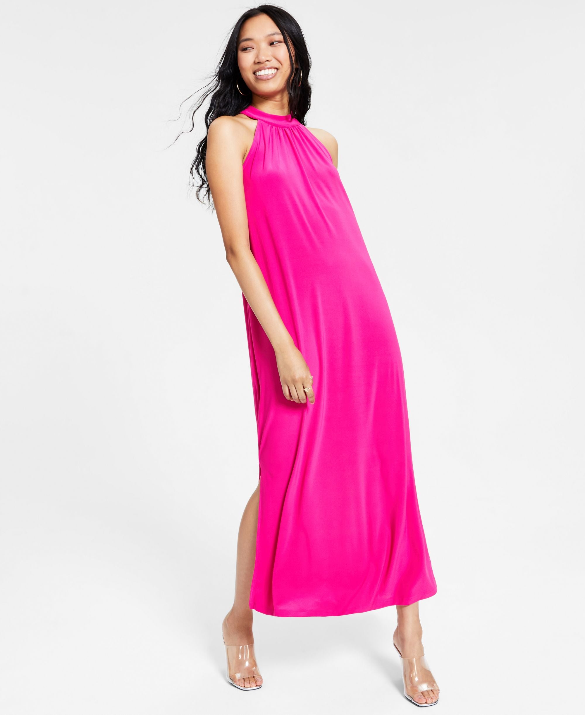 Bar III Womens Halter Side Slit Maxi Dress