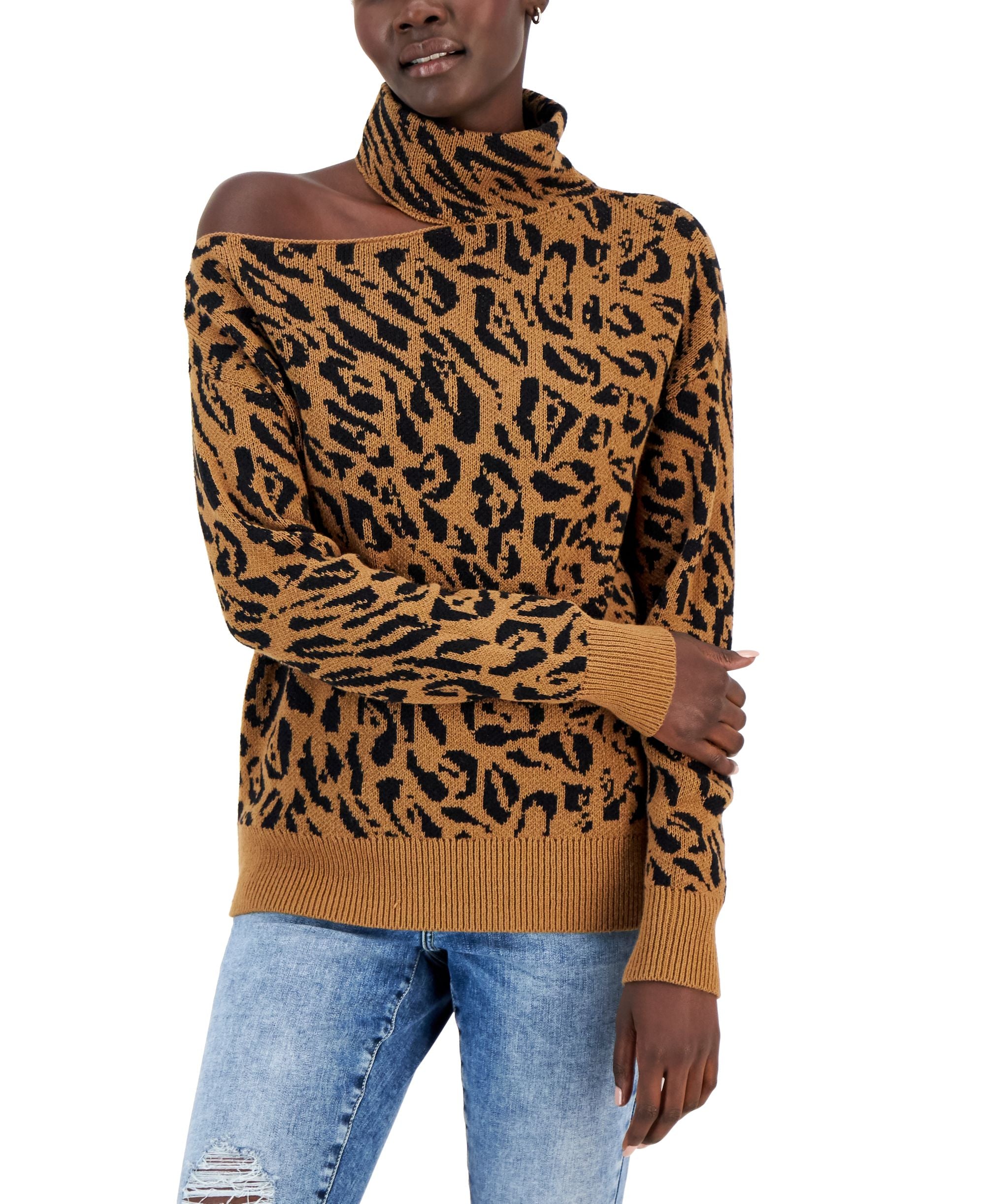 INC International Concepts Womens Leopard Print Asymmetric Sweater