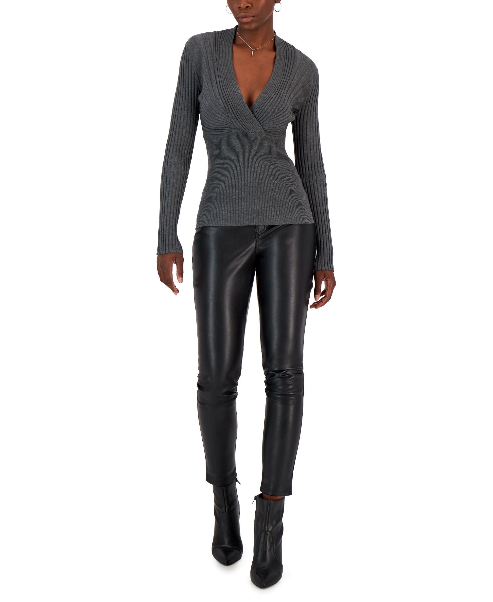 International Concepts Womens Ribbed Surplice Pullover Sweater