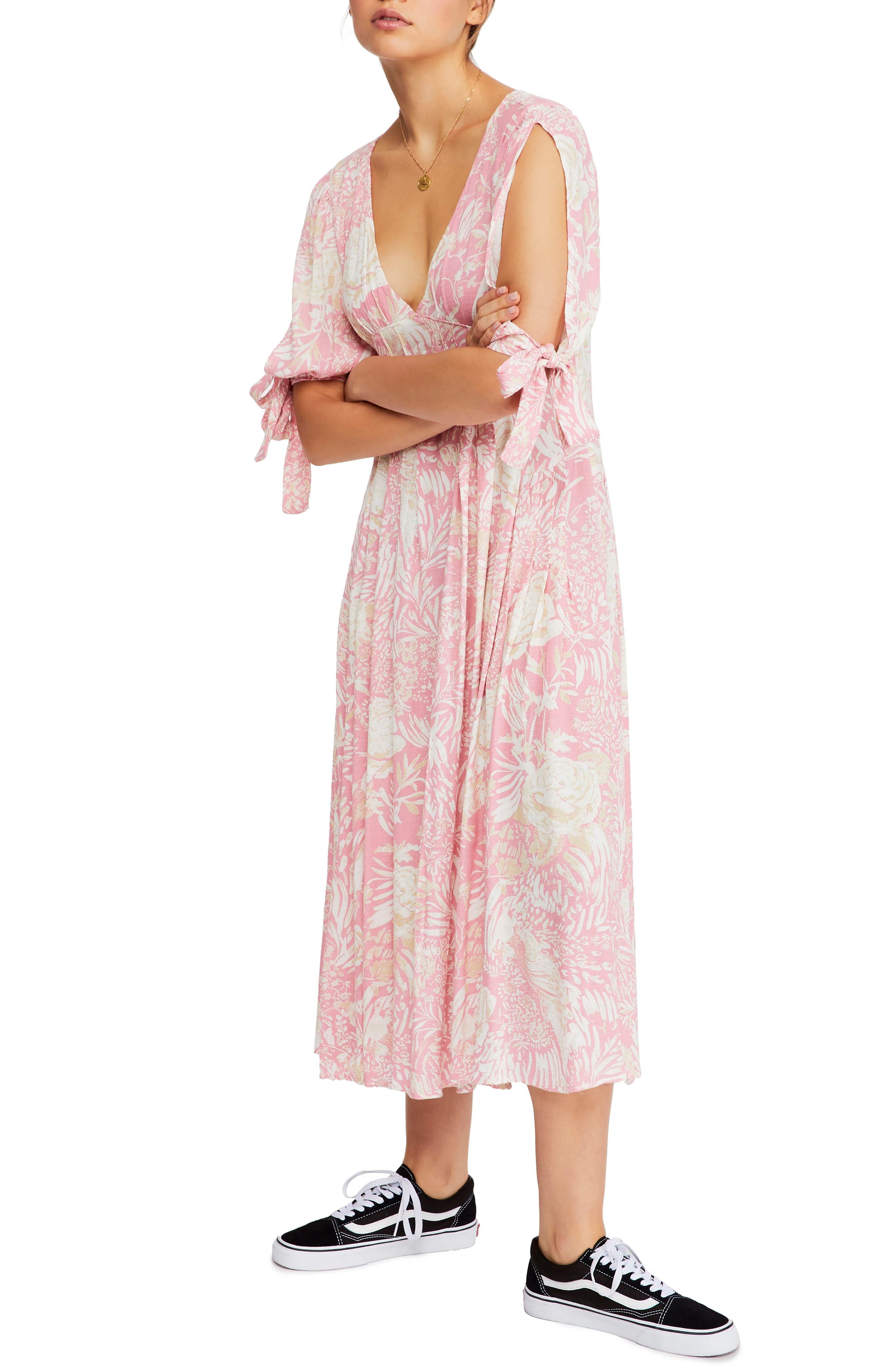 Free People Forever Always Printed Tie Cuff Dress