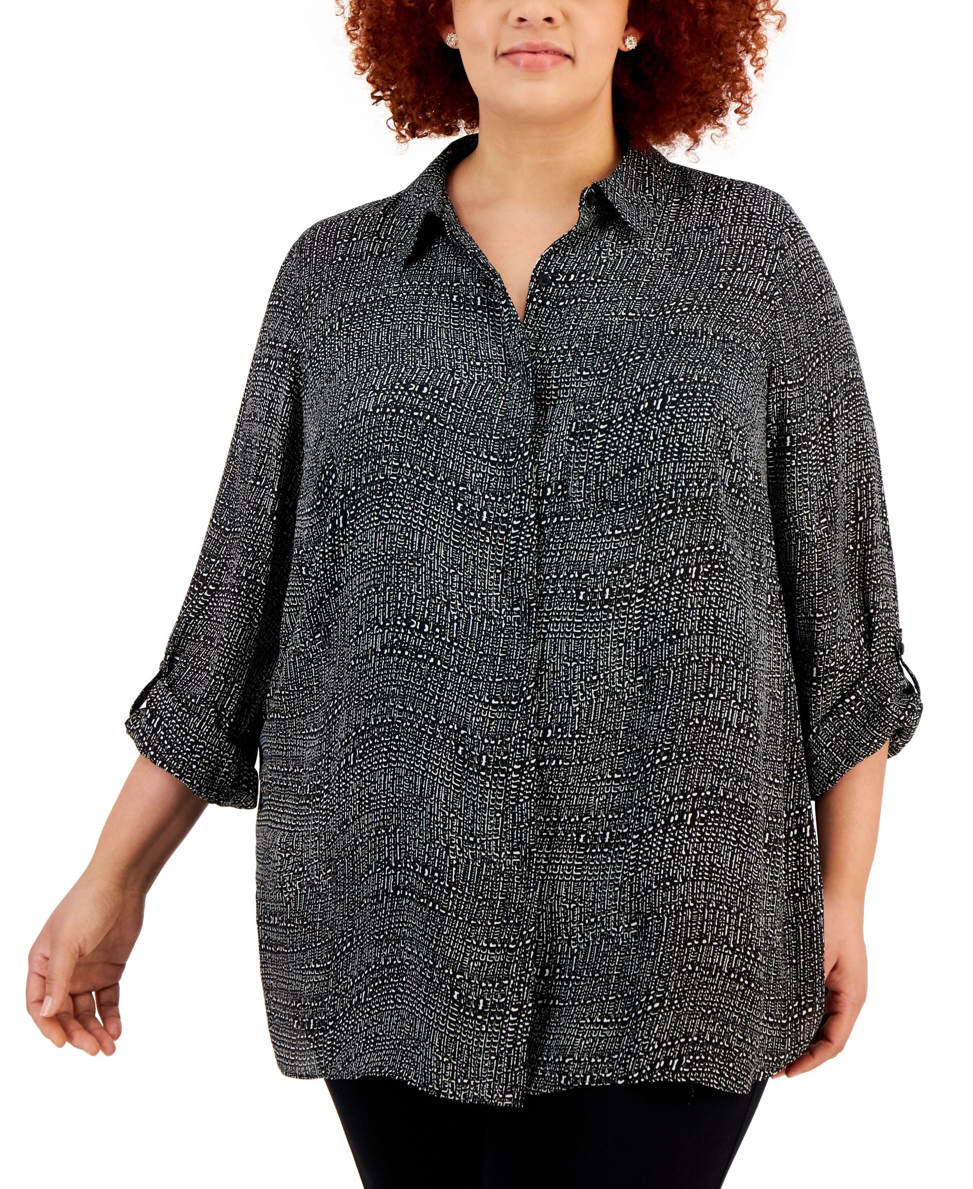 Alfani Plus Size Printed Button Front Tunic