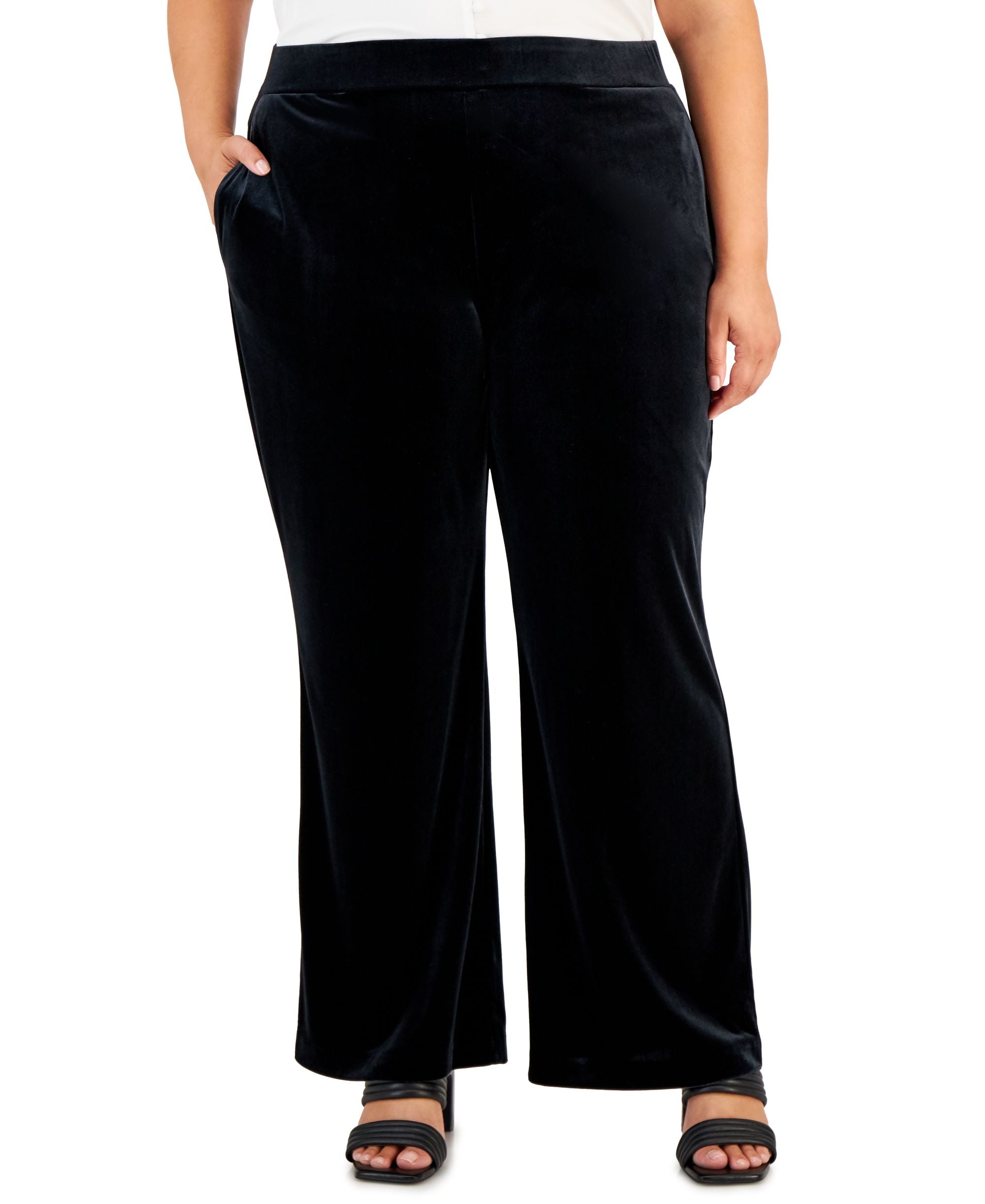 Alfani Plus Size High Rise Wide Leg Velvet Pants