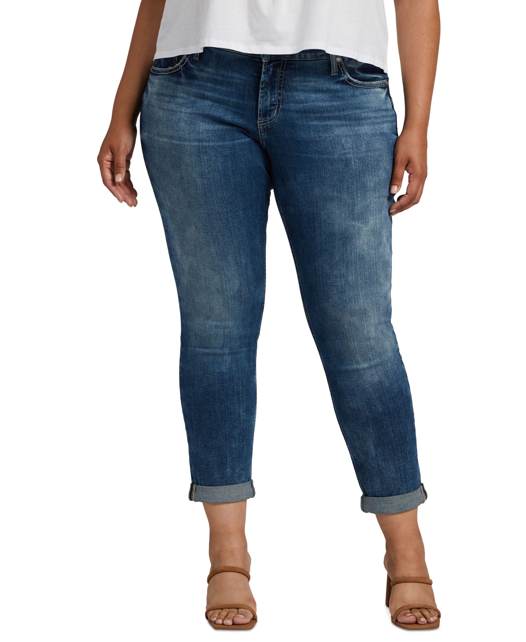 Silver Jeans Co. Plus Size Rolled Cuff Girlfriend Jeans