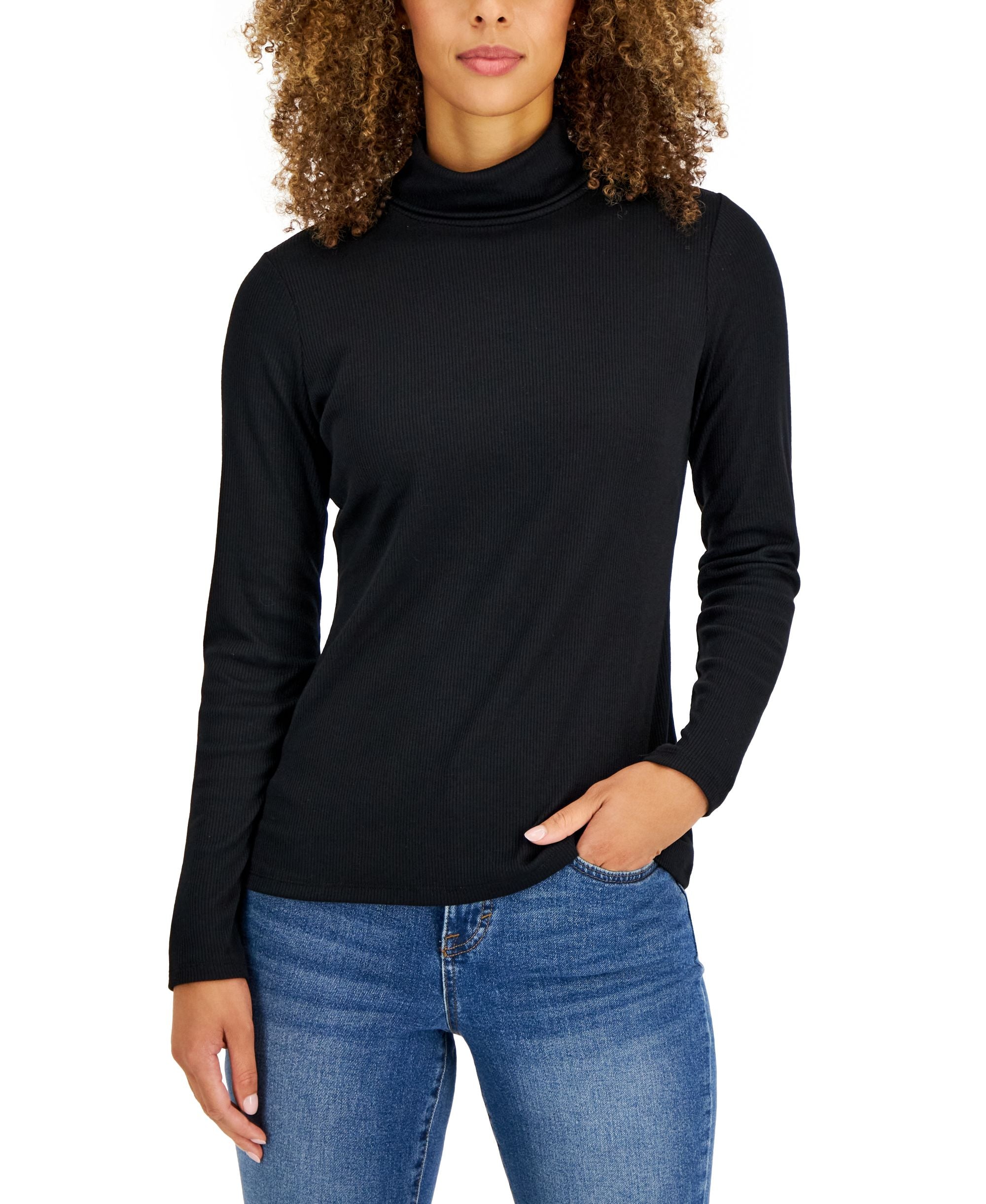 Style & Co Womens Ribbed Turtleneck Top
