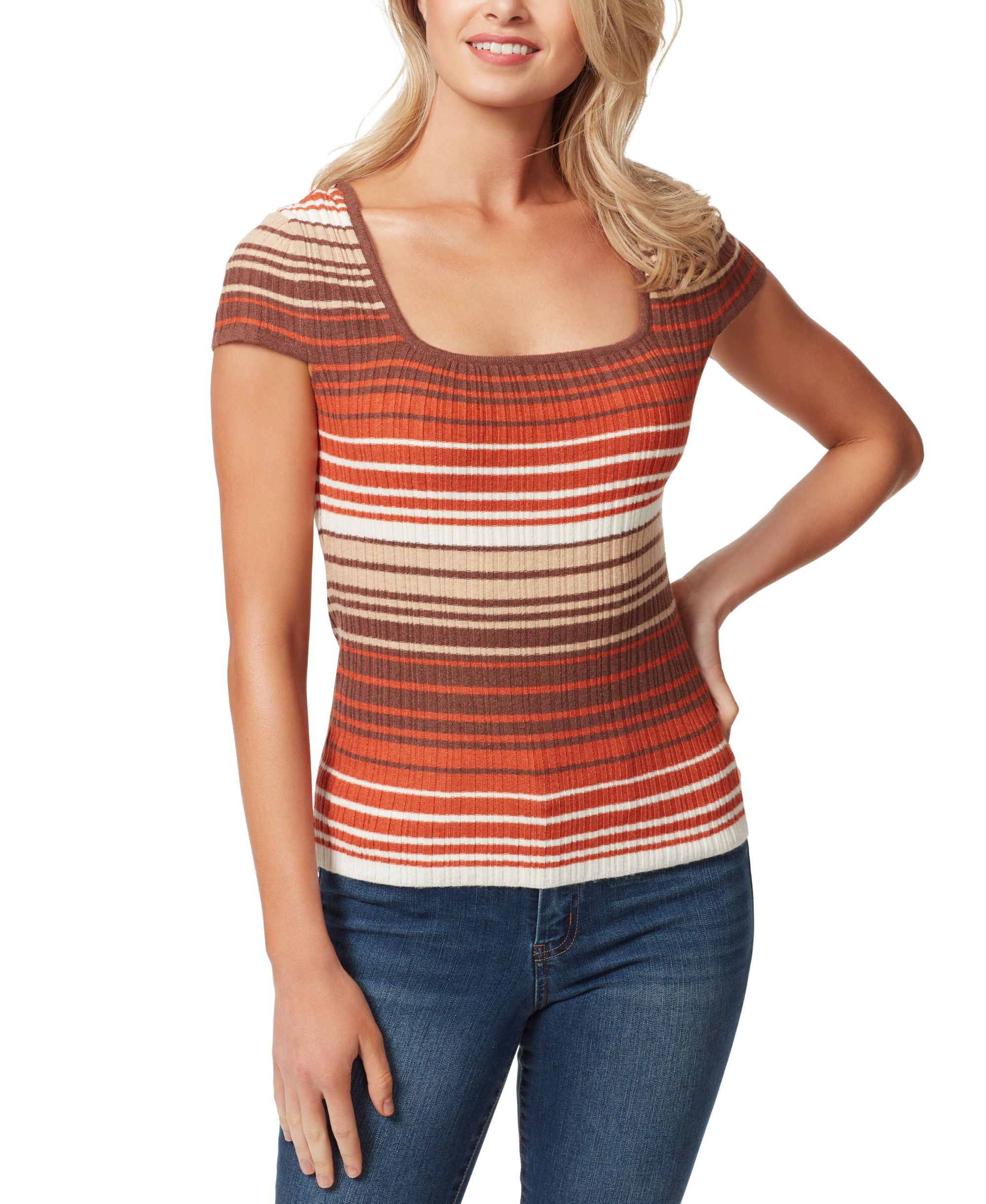 Jessica Simpson Womens Fiona Striped Ribbed Knit Top